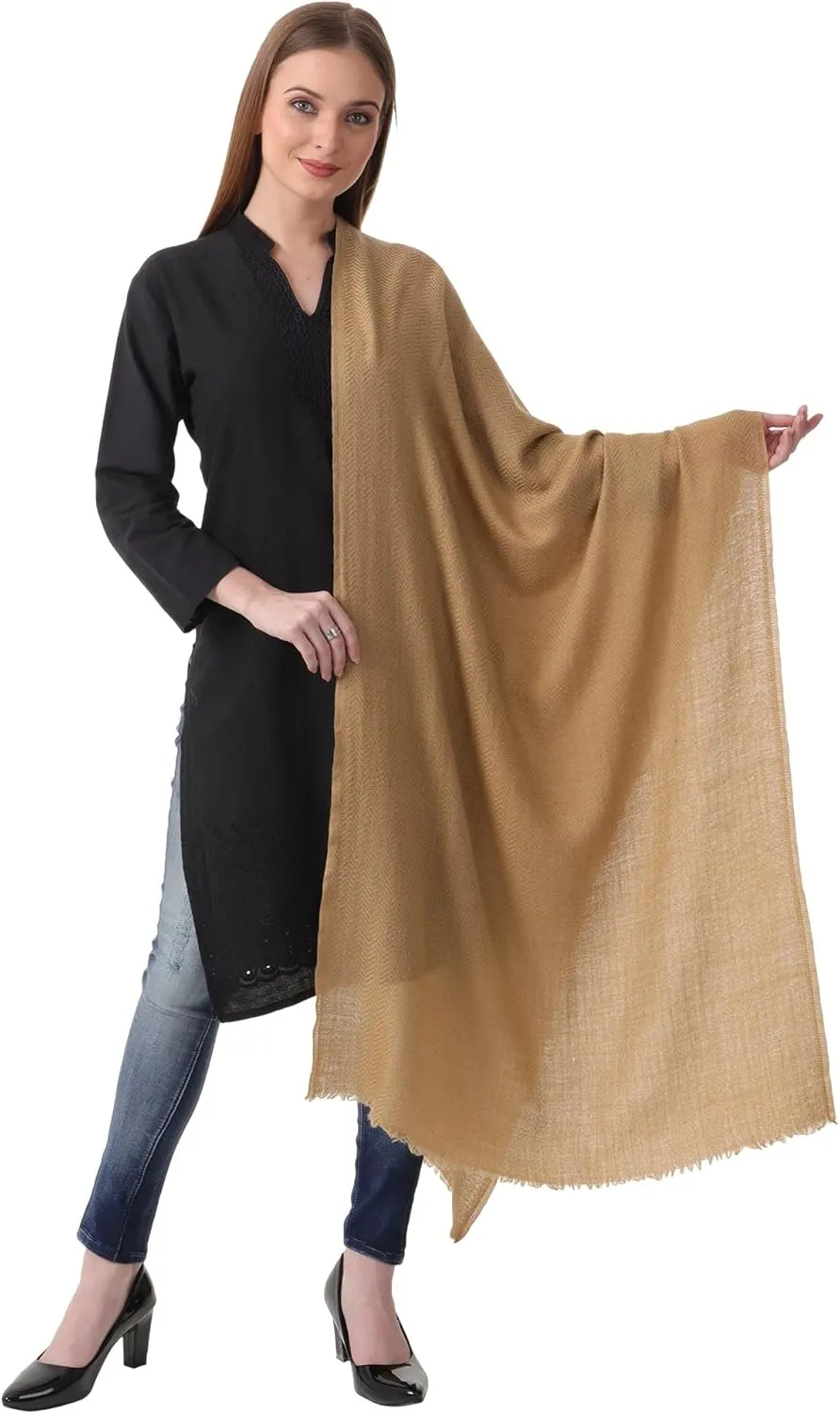 100% PURE CASHMERE 2PLY SCARF/STOLE, HERRINGBONE SUPER SOFT, THICK, LIGHTWEIGHT, PASHMINA