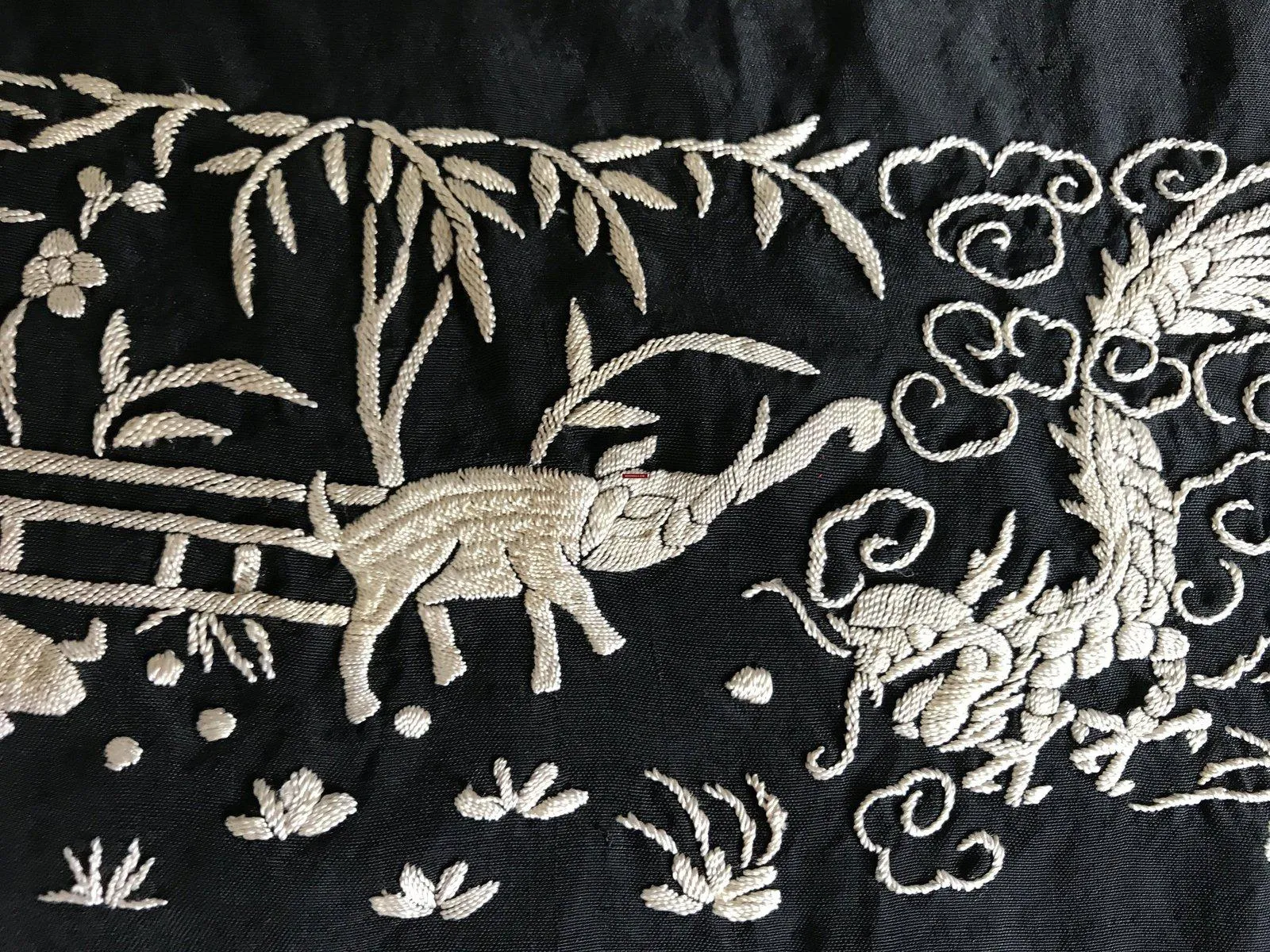 1141 SOLD Antique Double Sided Embroidery Manila Manton - Cantonese Embroidery with Lifestyle Scenes