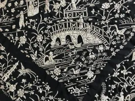 1141 SOLD Antique Double Sided Embroidery Manila Manton - Cantonese Embroidery with Lifestyle Scenes
