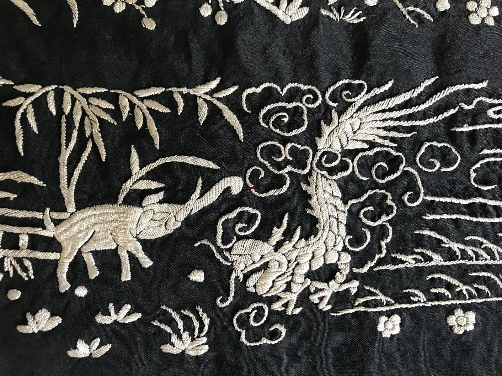 1141 SOLD Antique Double Sided Embroidery Manila Manton - Cantonese Embroidery with Lifestyle Scenes