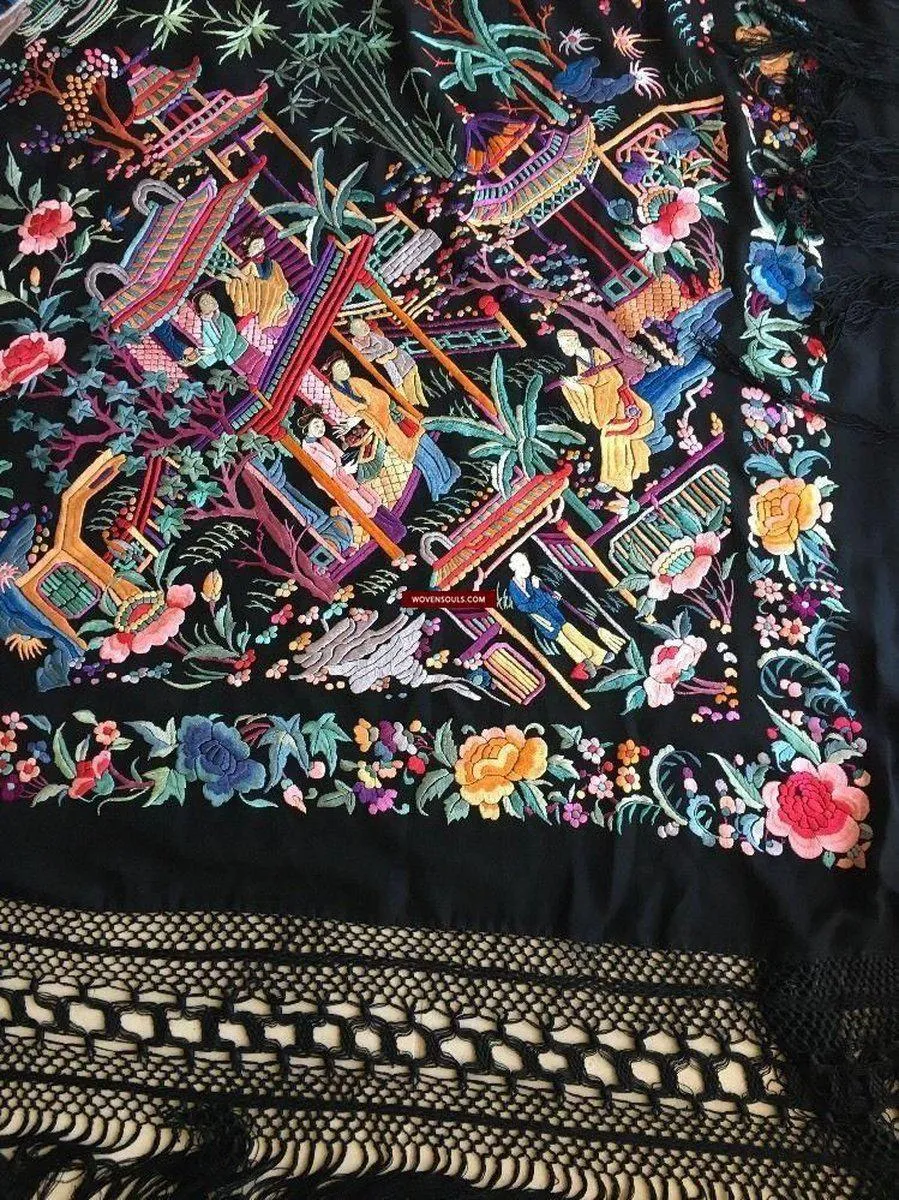 1145 Antique Double Sided Embroidery Manila Manton - Cantonese Embroidery