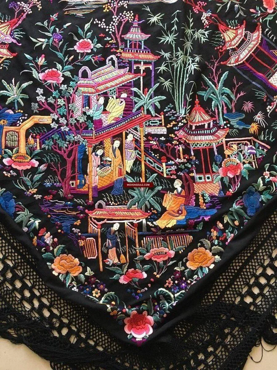 1145 Antique Double Sided Embroidery Manila Manton - Cantonese Embroidery