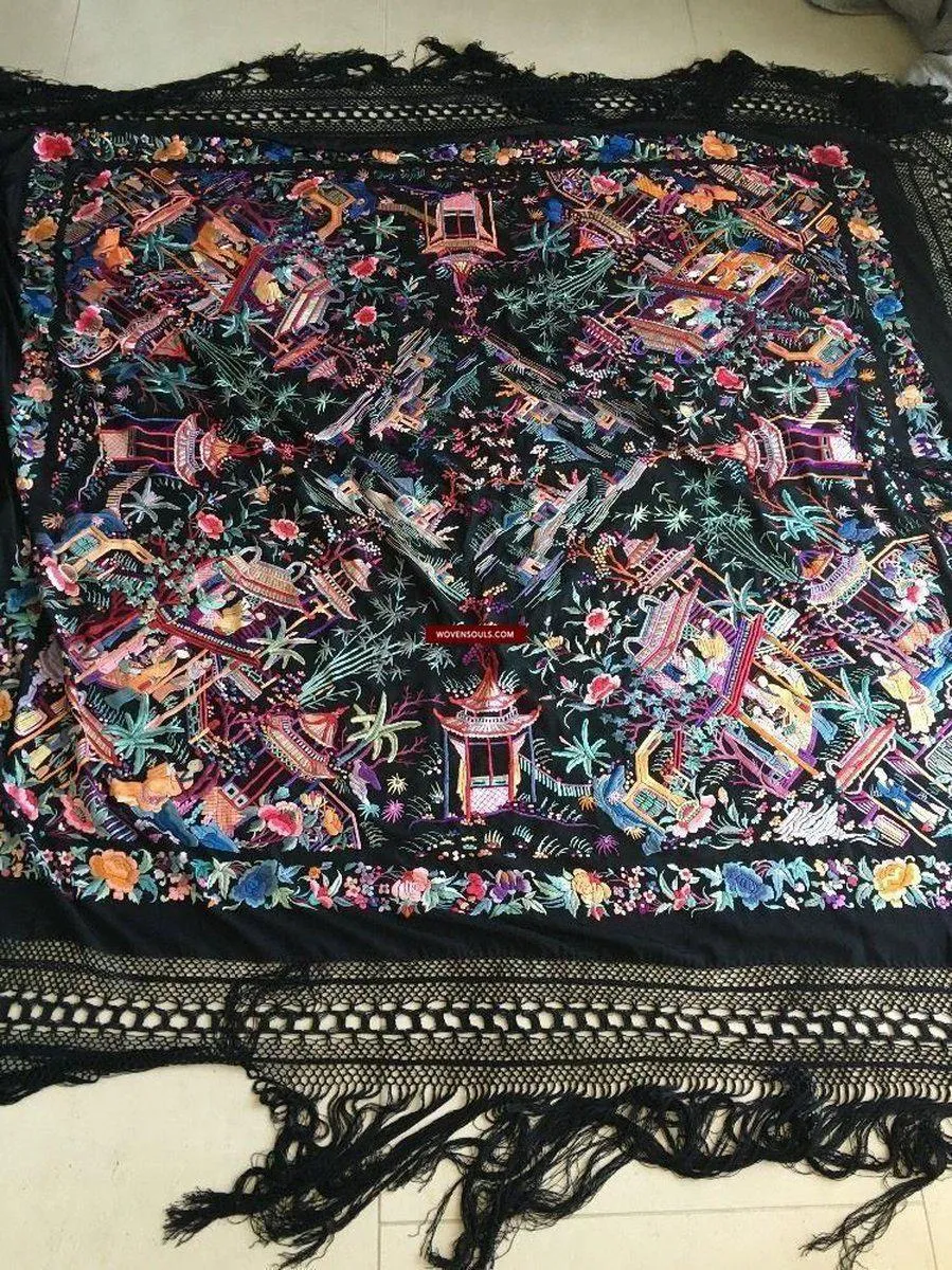 1145 Antique Double Sided Embroidery Manila Manton - Cantonese Embroidery