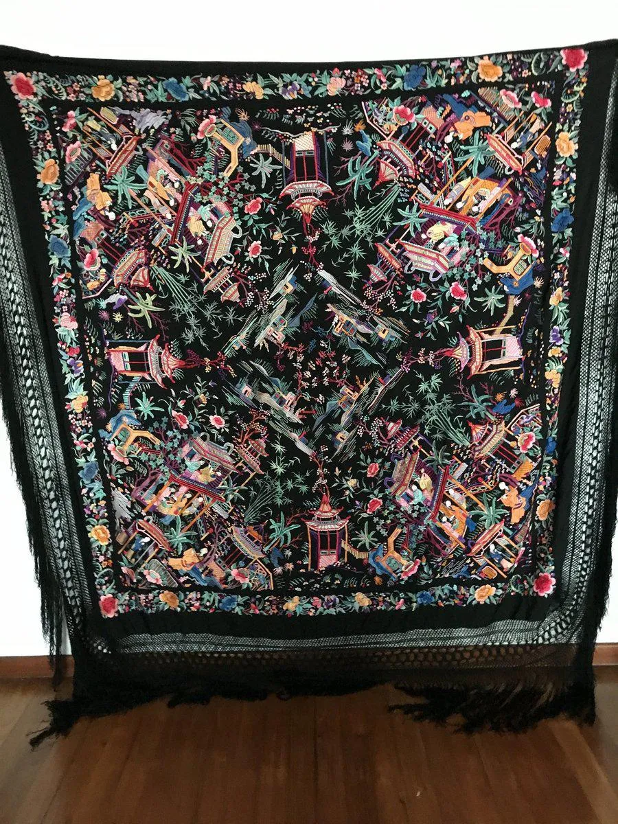 1145 Antique Double Sided Embroidery Manila Manton - Cantonese Embroidery