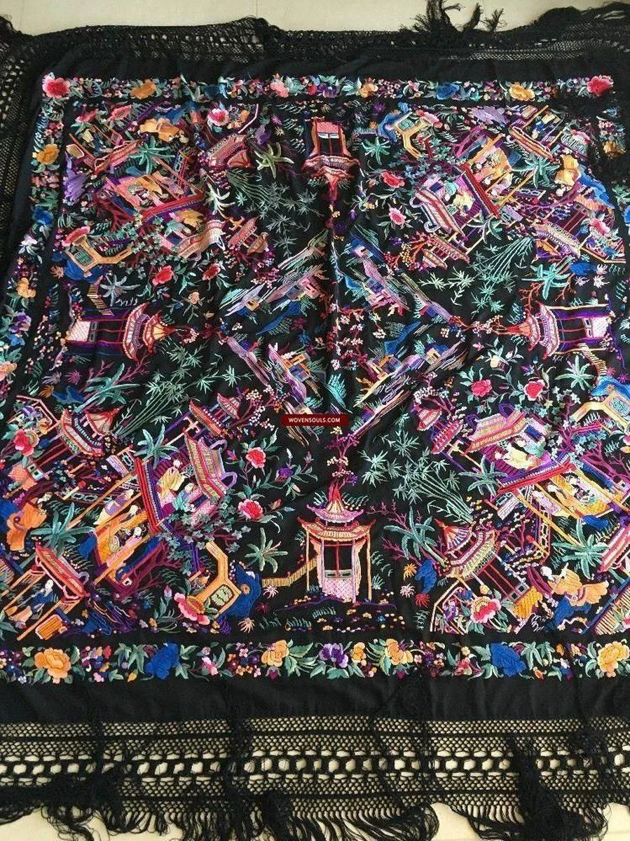 1145 Antique Double Sided Embroidery Manila Manton - Cantonese Embroidery