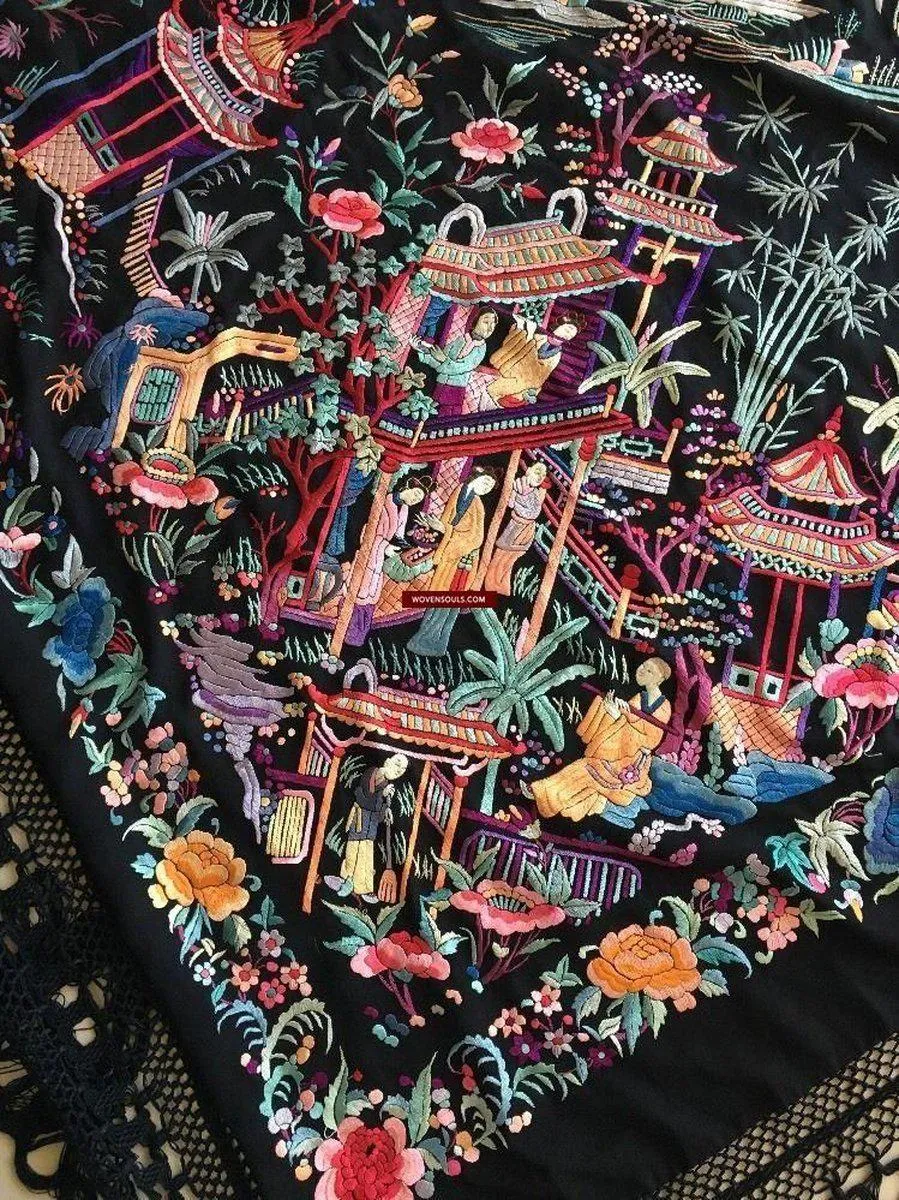 1145 Antique Double Sided Embroidery Manila Manton - Cantonese Embroidery