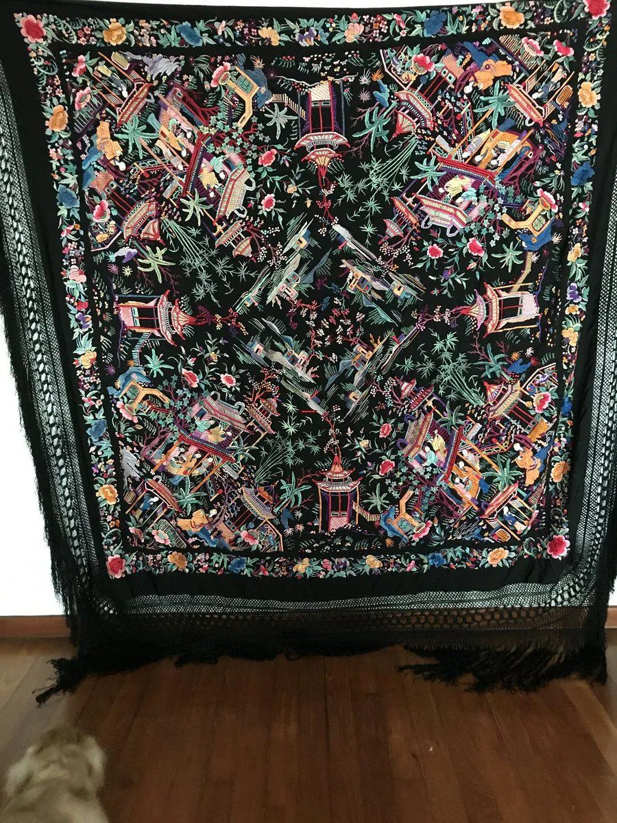 1145 Antique Double Sided Embroidery Manila Manton - Cantonese Embroidery
