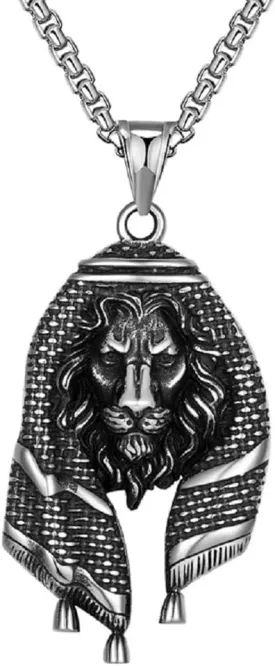 Arabic Lion Pendant for Men - Punk Lion Head Necklace, Keffiyeh Gothic Animal Jewelry, Classic Powerful Charm