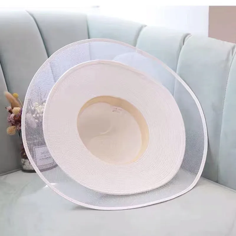 Ashore Shop Summer White Sun Hat Oversized Brim Sunscreen Floppy Beach Hat Women's Straw Hat Sunshade Seaside Holiday Lace Brim Wholesale