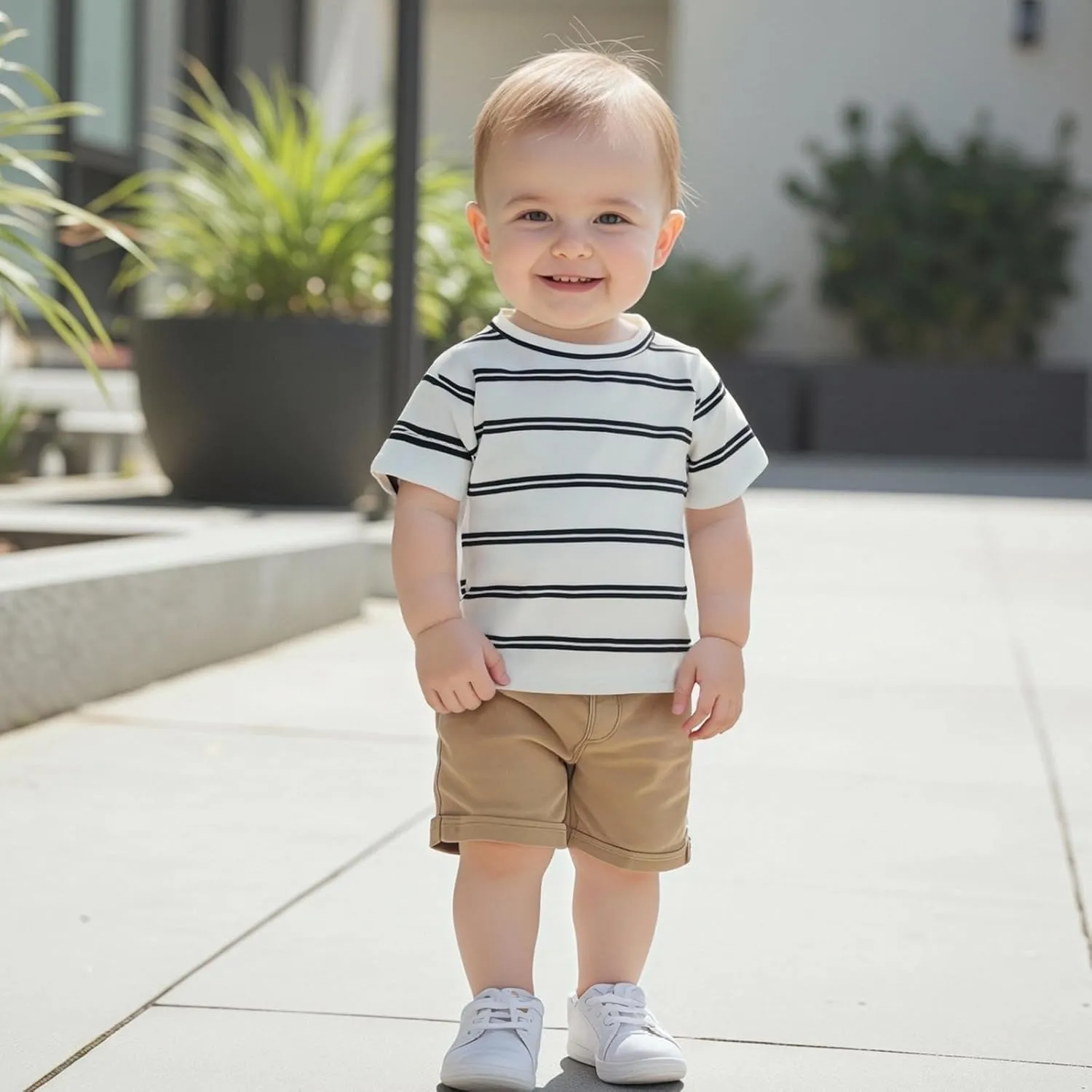 Baby Boy 4-Pack Short Sleeve Crewneck T-Shirts Top Active Tee Toddler Boys' Solid/Striped Cotton T-Shirt