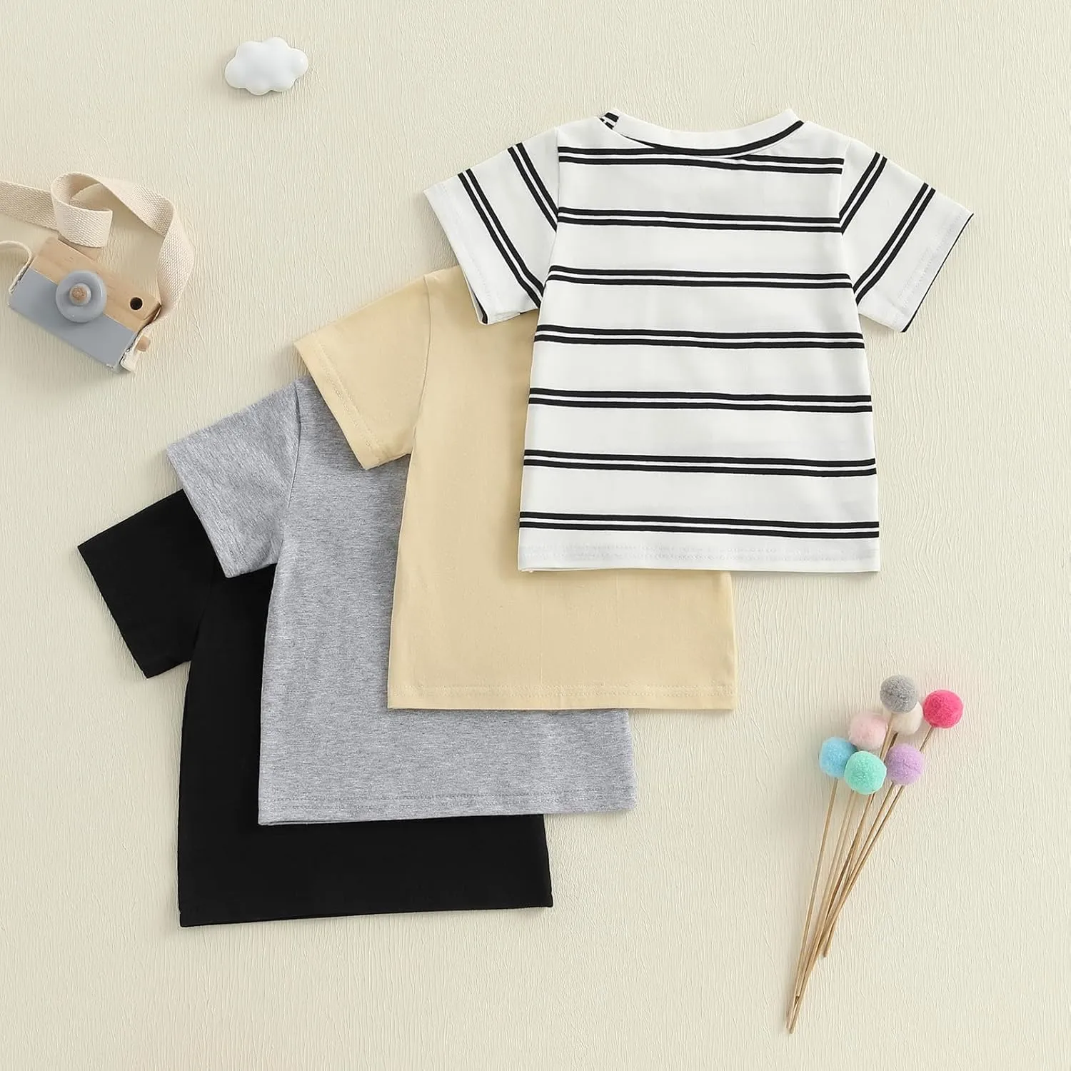 Baby Boy 4-Pack Short Sleeve Crewneck T-Shirts Top Active Tee Toddler Boys' Solid/Striped Cotton T-Shirt