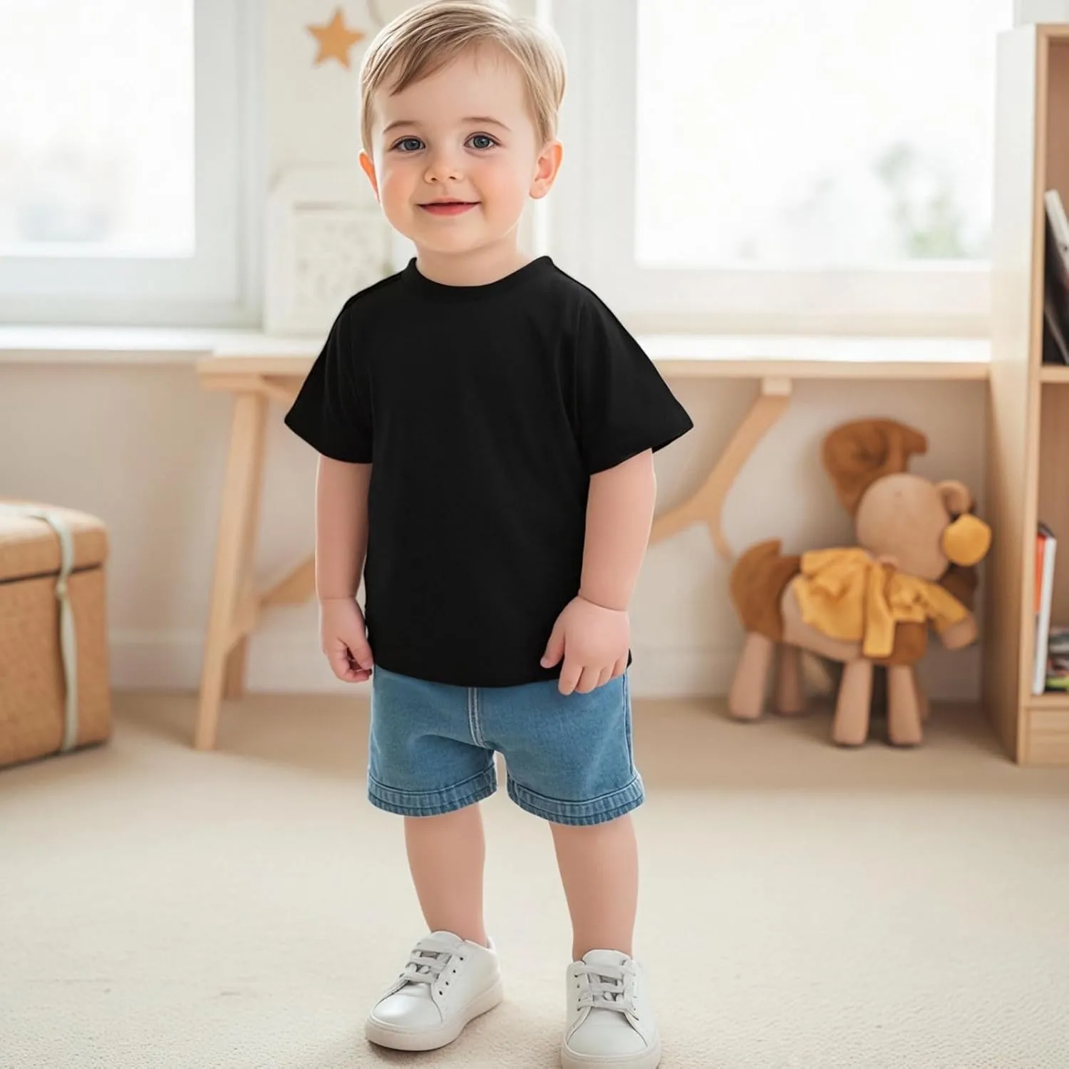 Baby Boy 4-Pack Short Sleeve Crewneck T-Shirts Top Active Tee Toddler Boys' Solid/Striped Cotton T-Shirt
