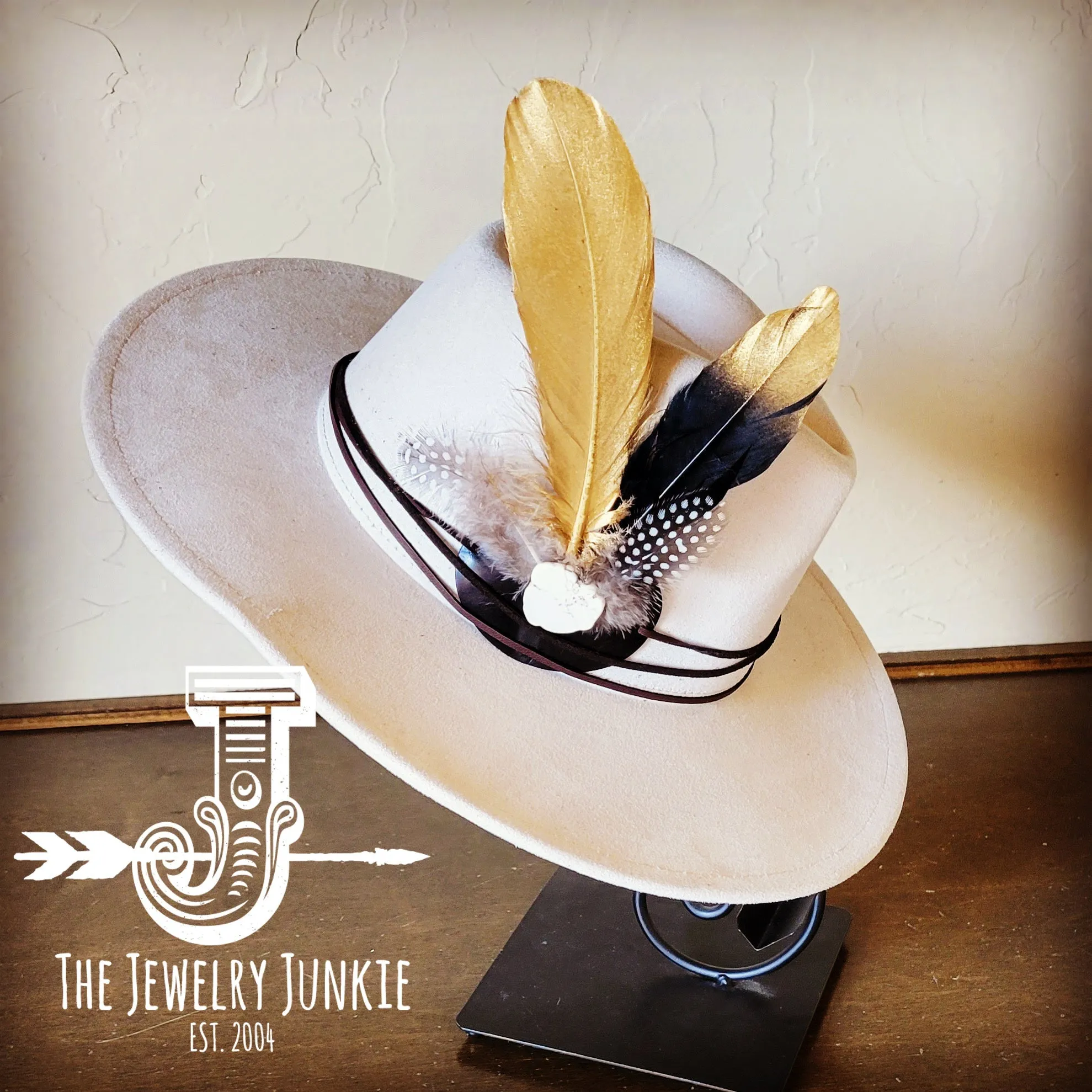 Black Gold Feather & Turquoise Slab Hat Band   Choice of Hat 986b