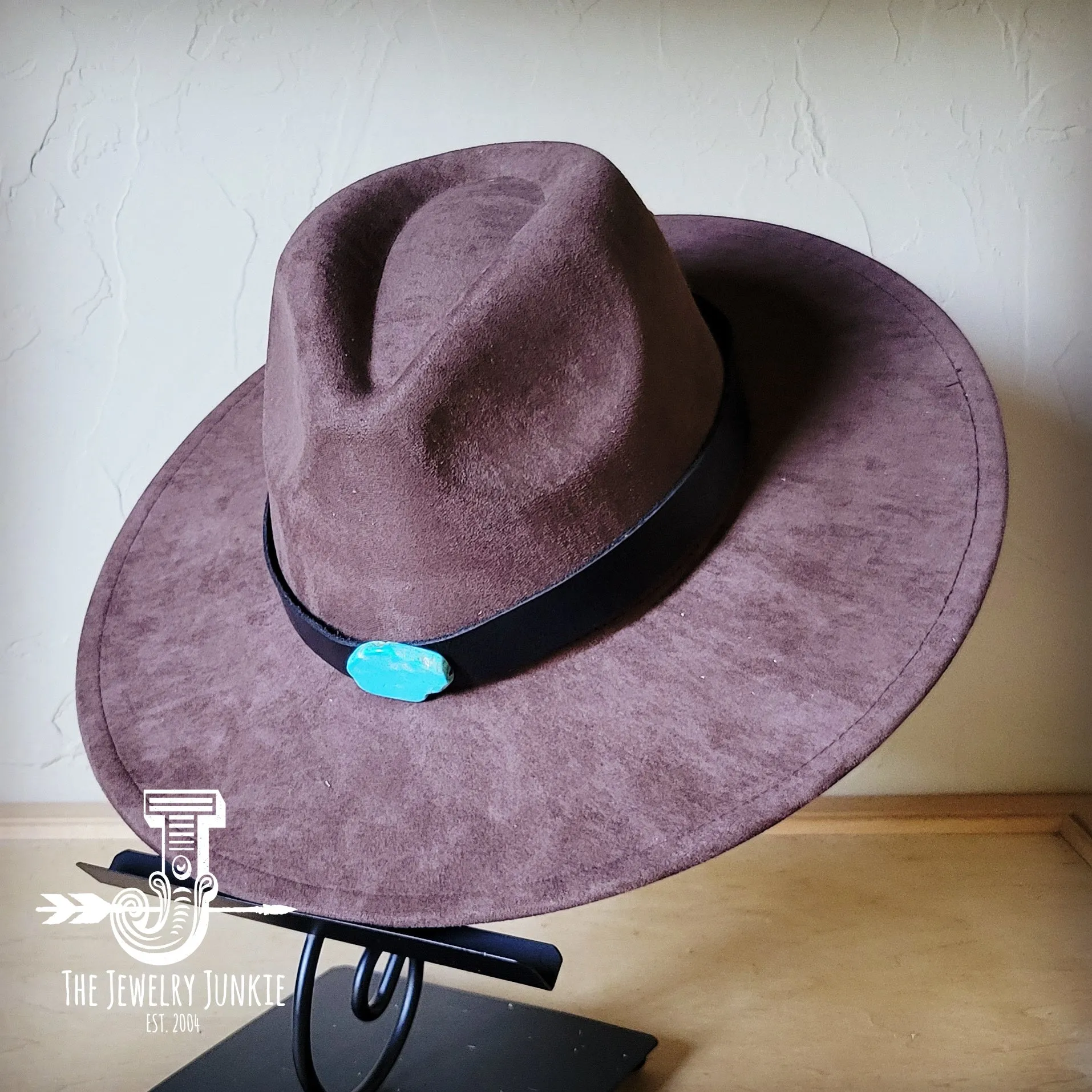 Black Leather Hat Band w/ Turquoise Slab   Choice of Boho Hat