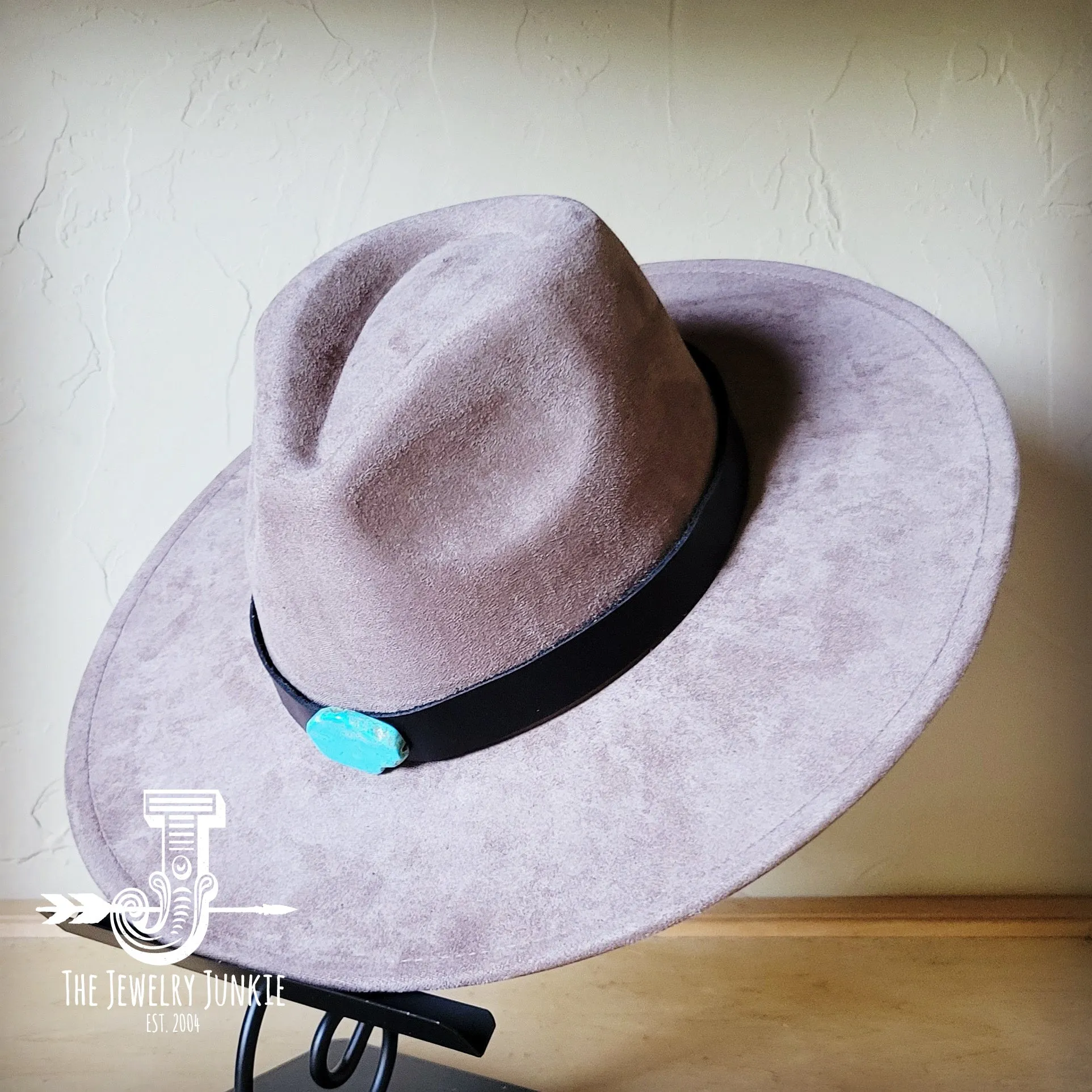 Black Leather Hat Band w/ Turquoise Slab   Choice of Boho Hat