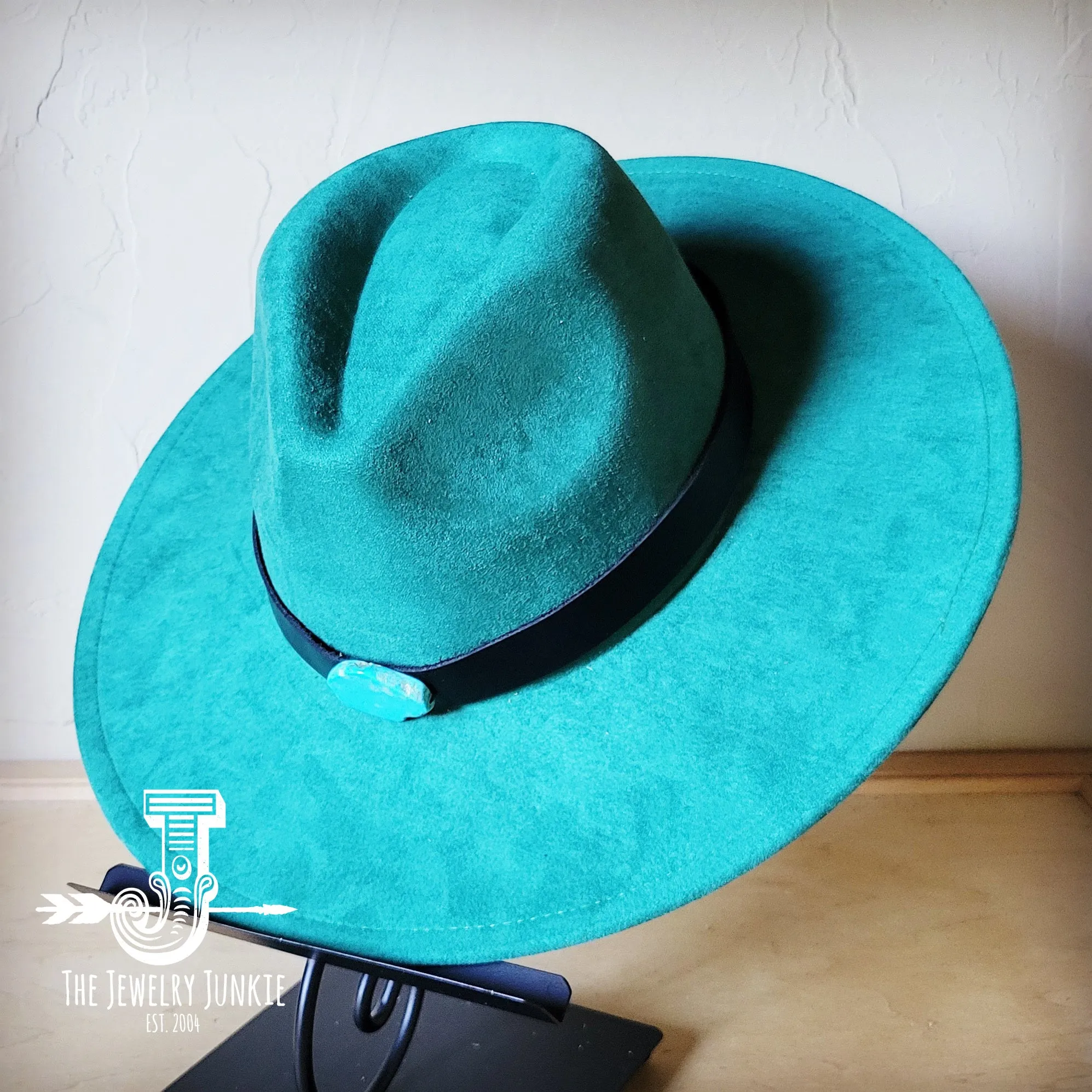 Black Leather Hat Band w/ Turquoise Slab   Choice of Boho Hat