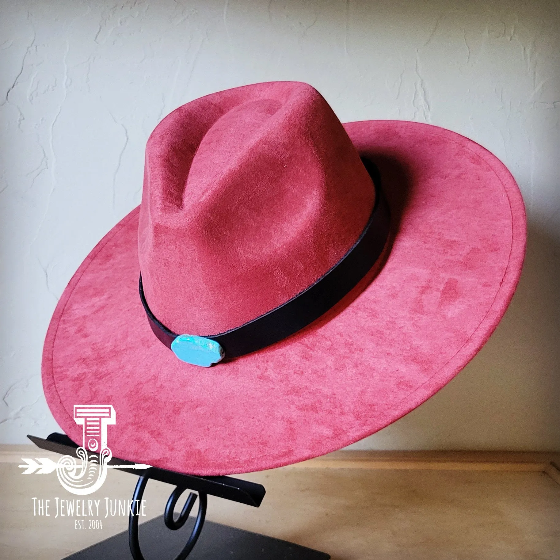 Black Leather Hat Band w/ Turquoise Slab   Choice of Boho Hat