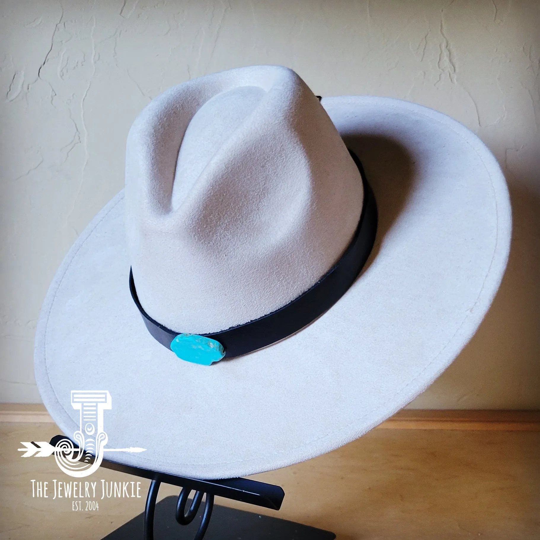 Black Leather Hat Band w/ Turquoise Slab   Choice of Boho Hat