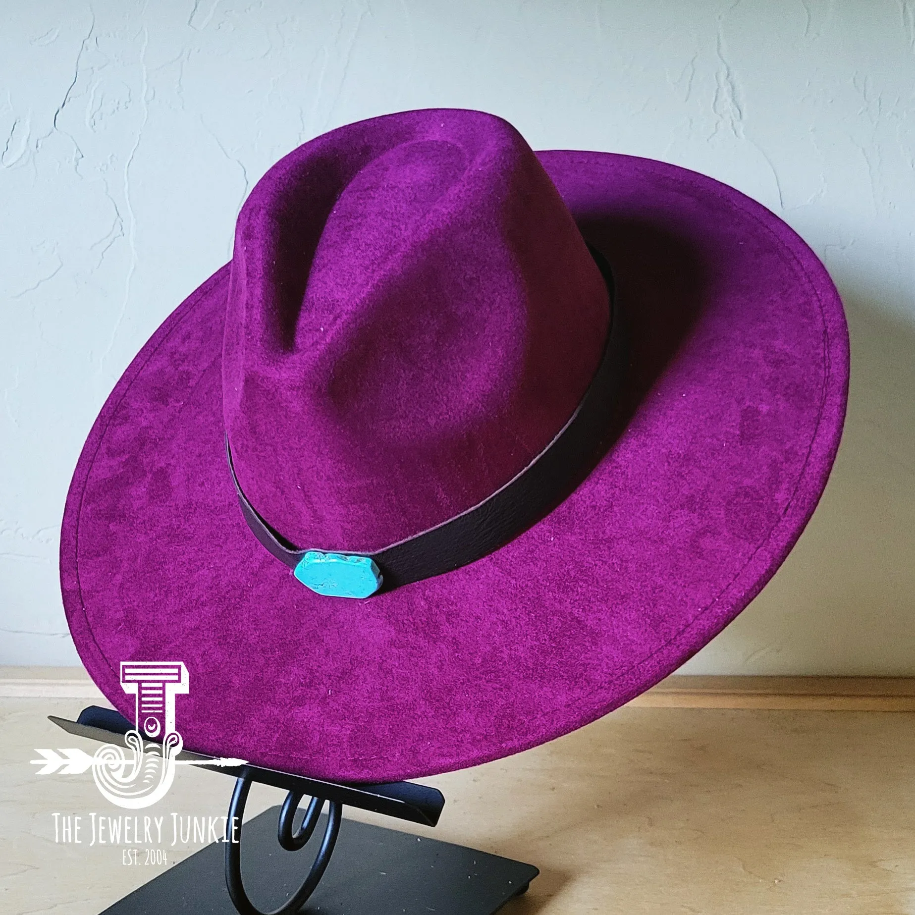 Black Leather Hat Band w/ Turquoise Slab   Choice of Boho Hat
