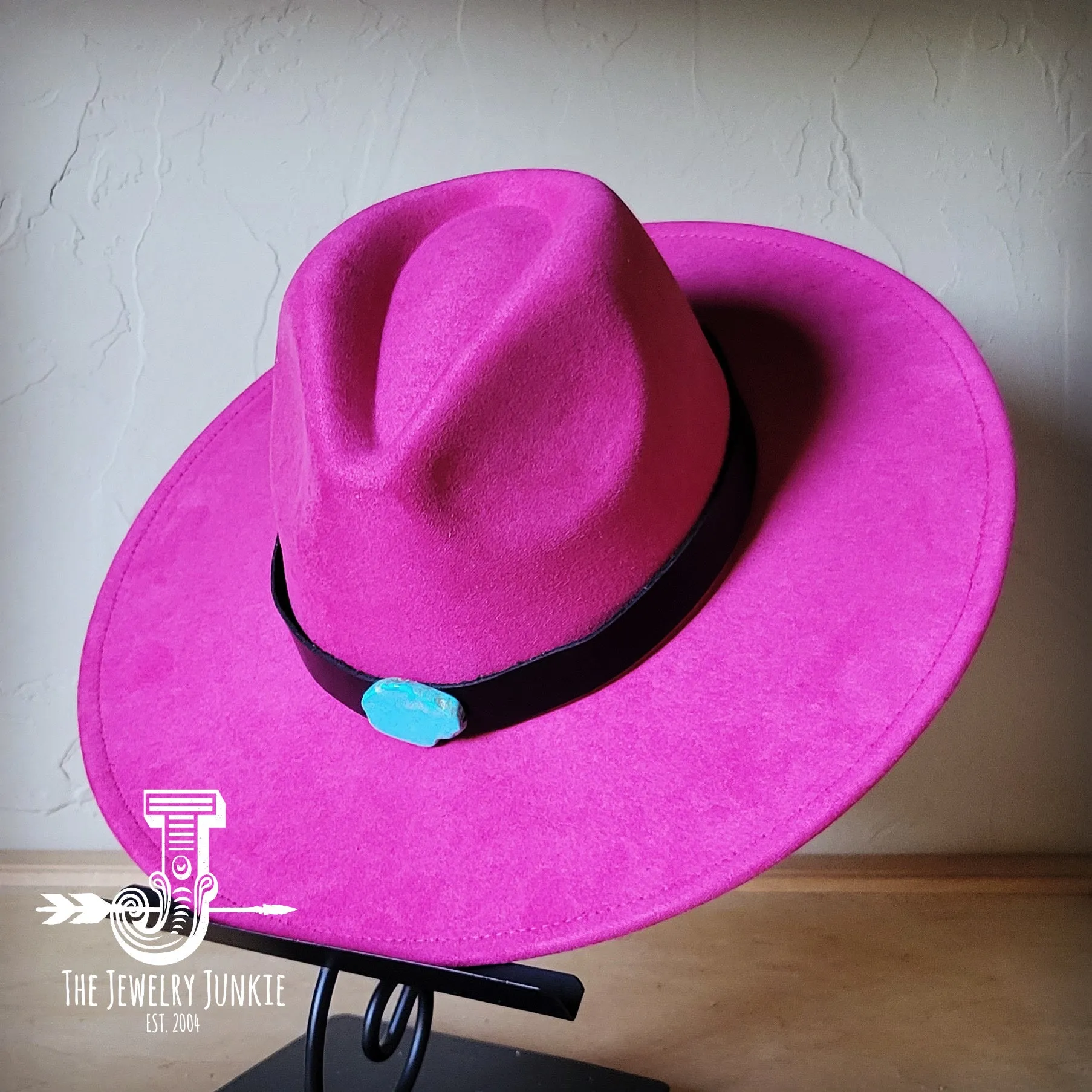 Black Leather Hat Band w/ Turquoise Slab   Choice of Boho Hat