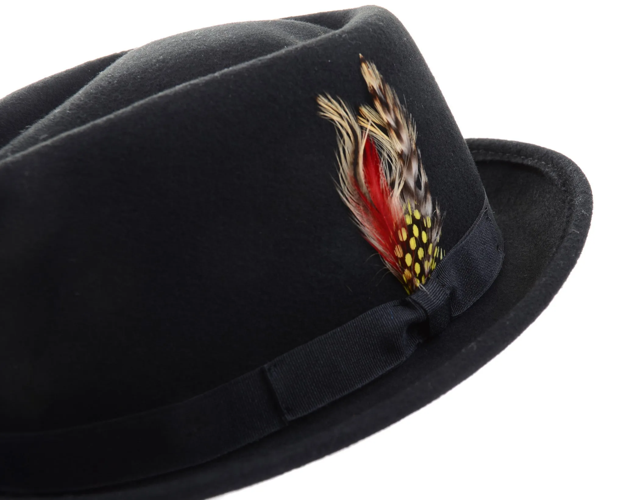 Black Wool Derby Hat with Feather Unisex
