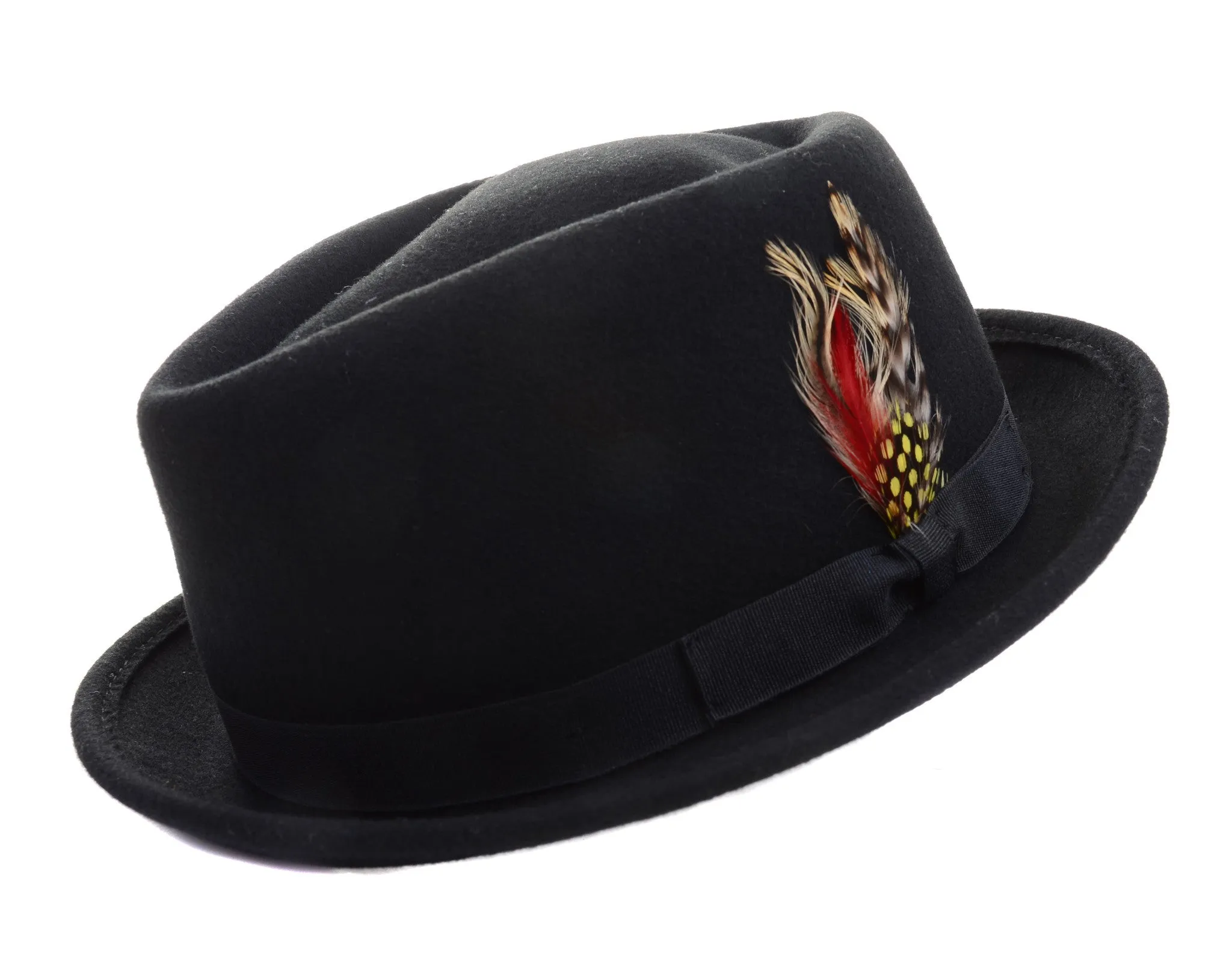 Black Wool Derby Hat with Feather Unisex