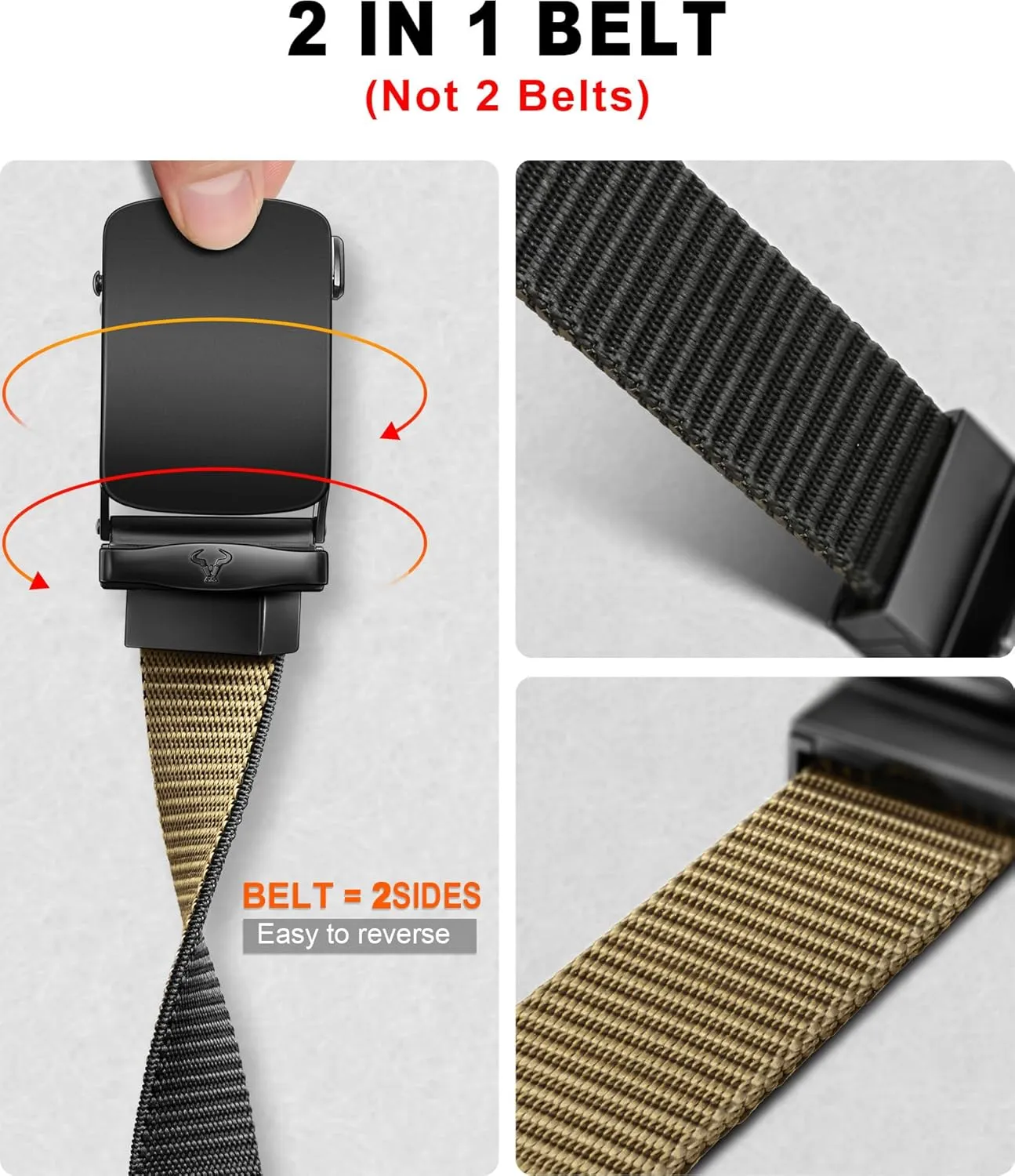 BULLIANT Men Belt-Reversible Ratchet Belt Stretchable for Gift Men Work Casual Golf 1 3/8"-Cut For Fit -2 In 1Belt