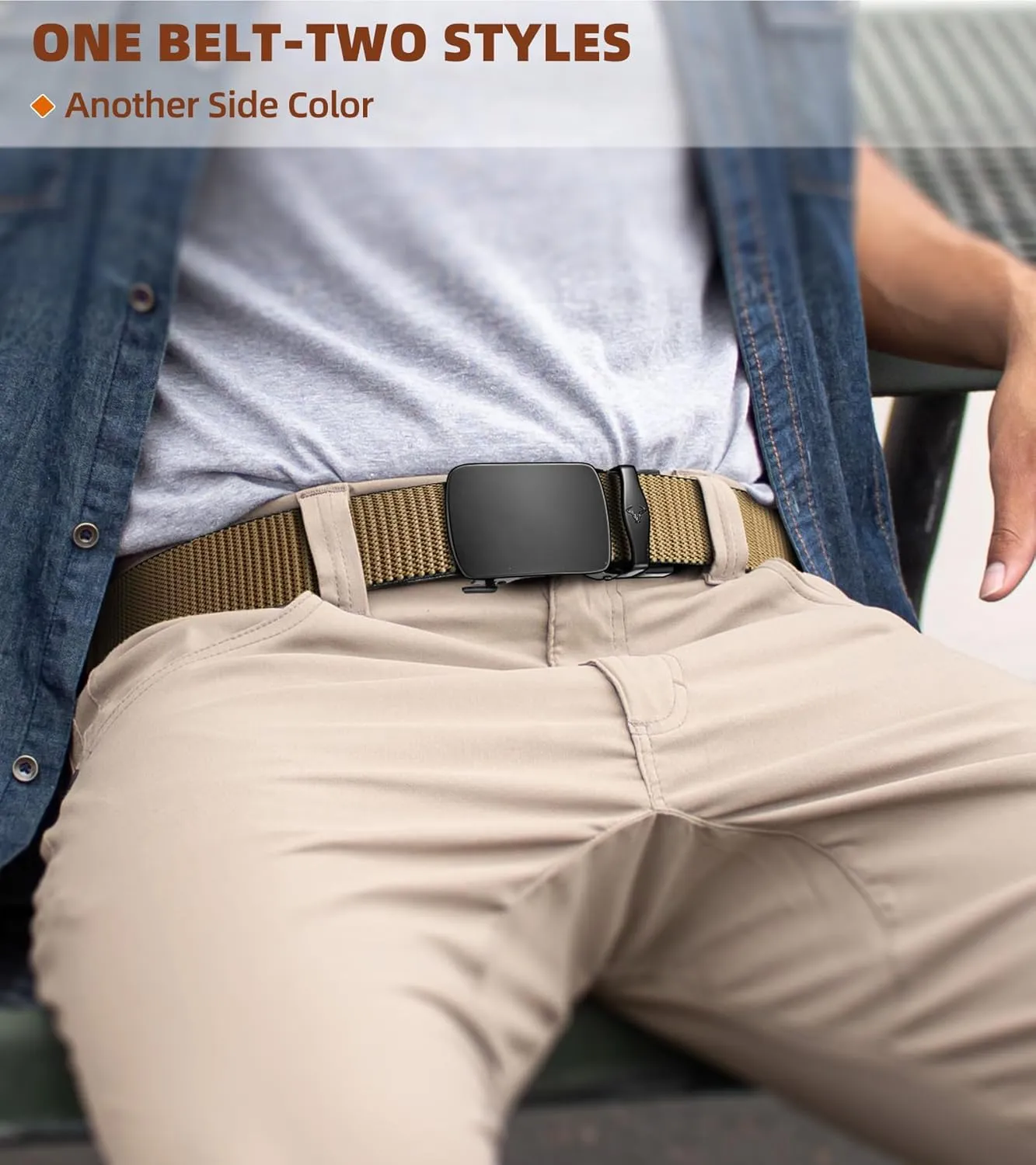 BULLIANT Men Belt-Reversible Ratchet Belt Stretchable for Gift Men Work Casual Golf 1 3/8"-Cut For Fit -2 In 1Belt