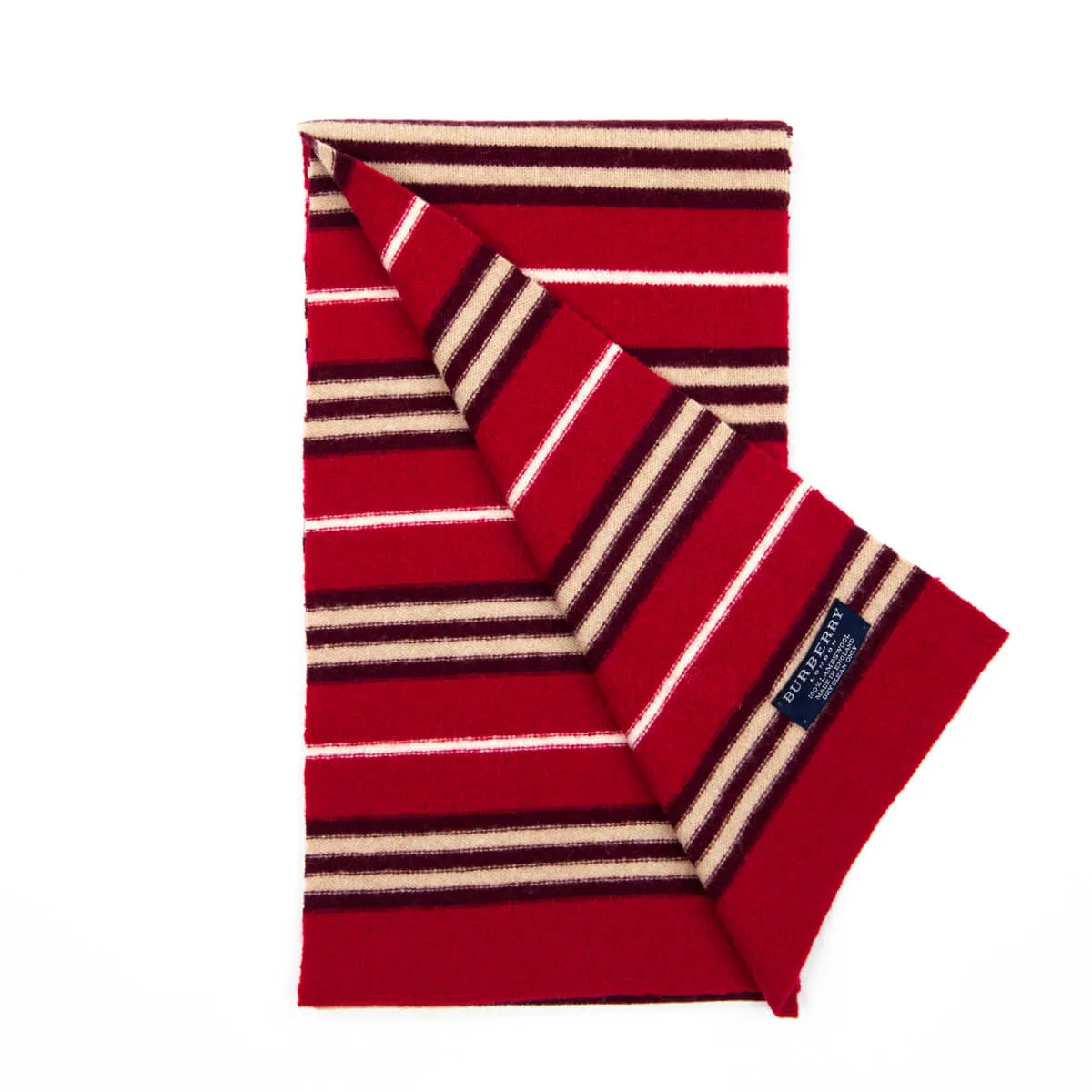 Burberry Red & Ivory Striped Lambswool Oblong Scarf