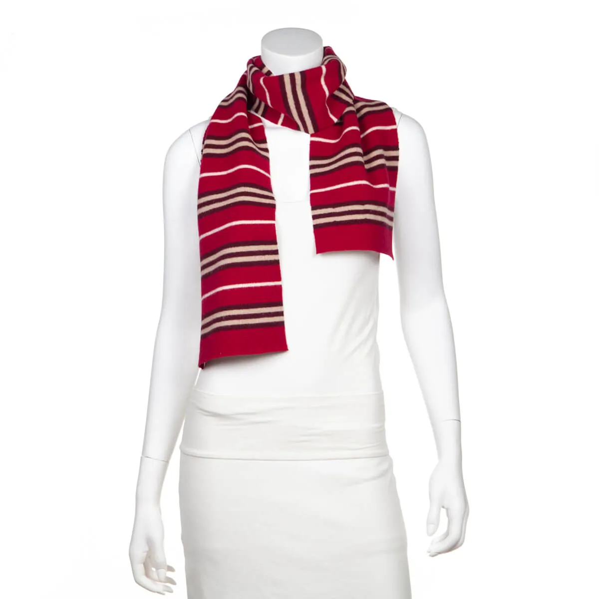 Burberry Red & Ivory Striped Lambswool Oblong Scarf