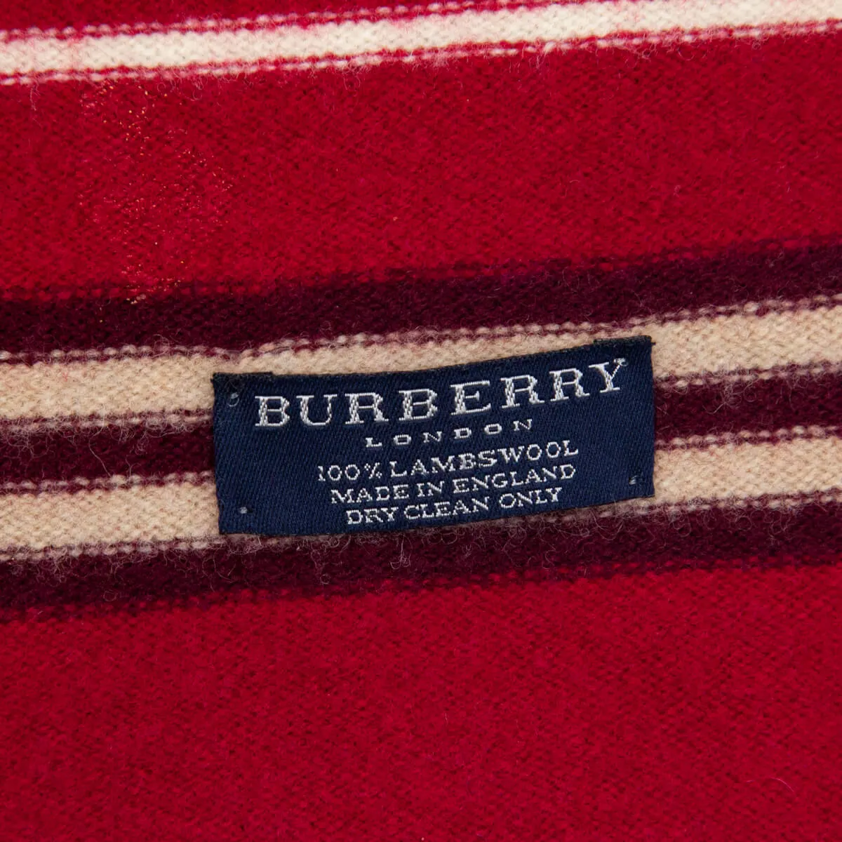 Burberry Red & Ivory Striped Lambswool Oblong Scarf