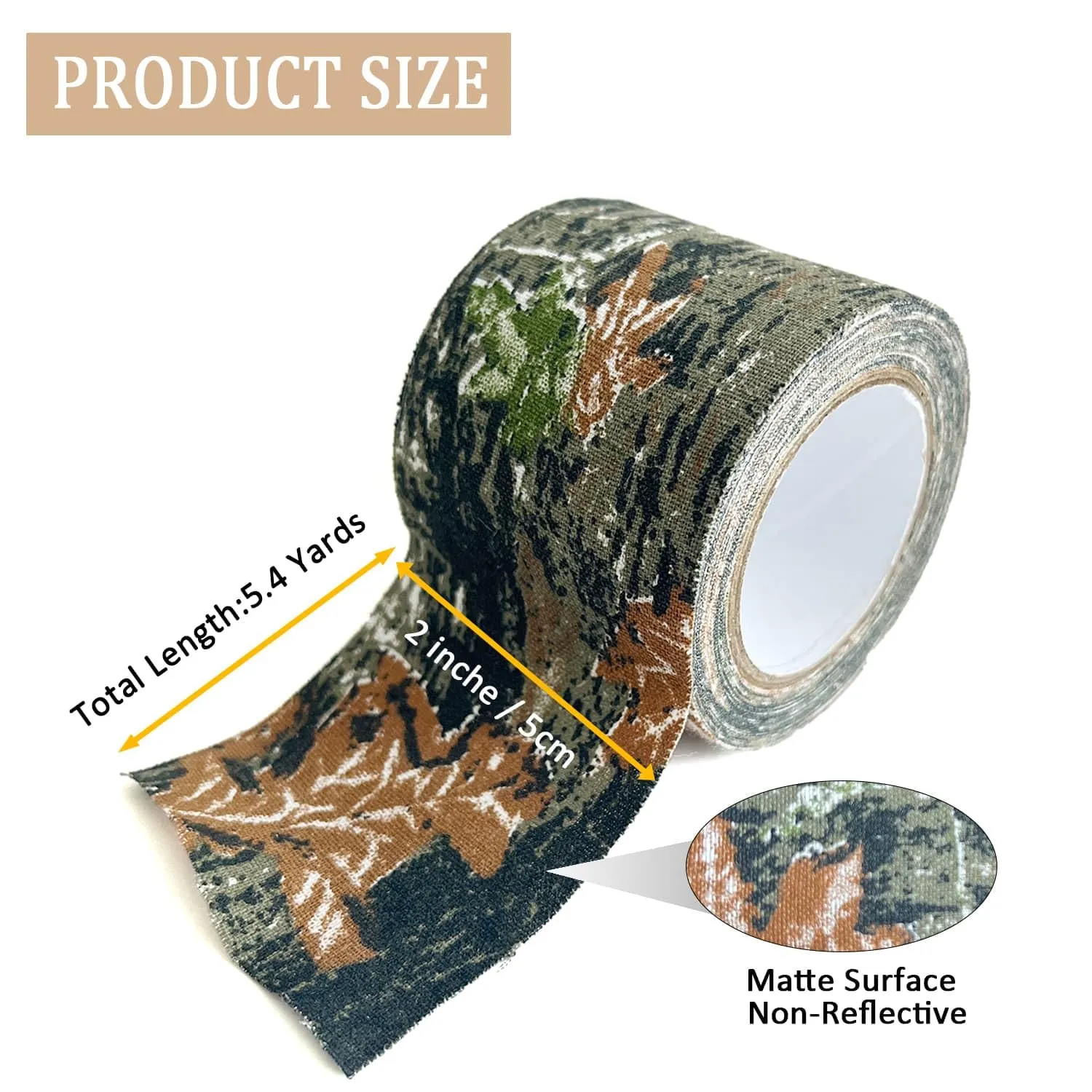 Camouflage Stealth Camo Tape, 2 Rolls 5cm*5m Camo Silencing Tape, Non-Reflective and Water Resistant, Camouflage Tape for Tool and Out Door Activities. (Maple Camo)