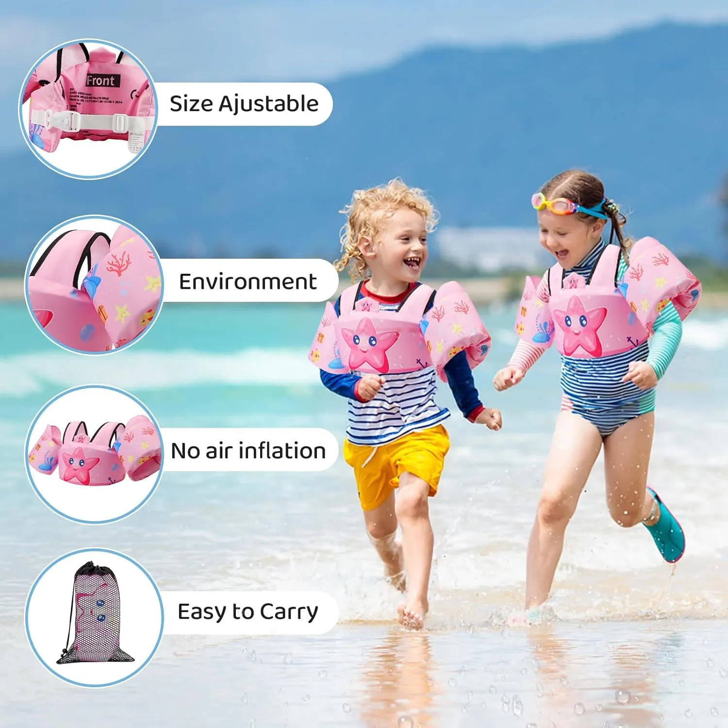 Coast Guard Approved UL Kids Swim Vest for Children Learn Swimming Training Toddler Floaties with Adjustable Non-Slip Buckle Shoulder Harness Arm Wings for 22-66 lbs Boys/Girls Beach