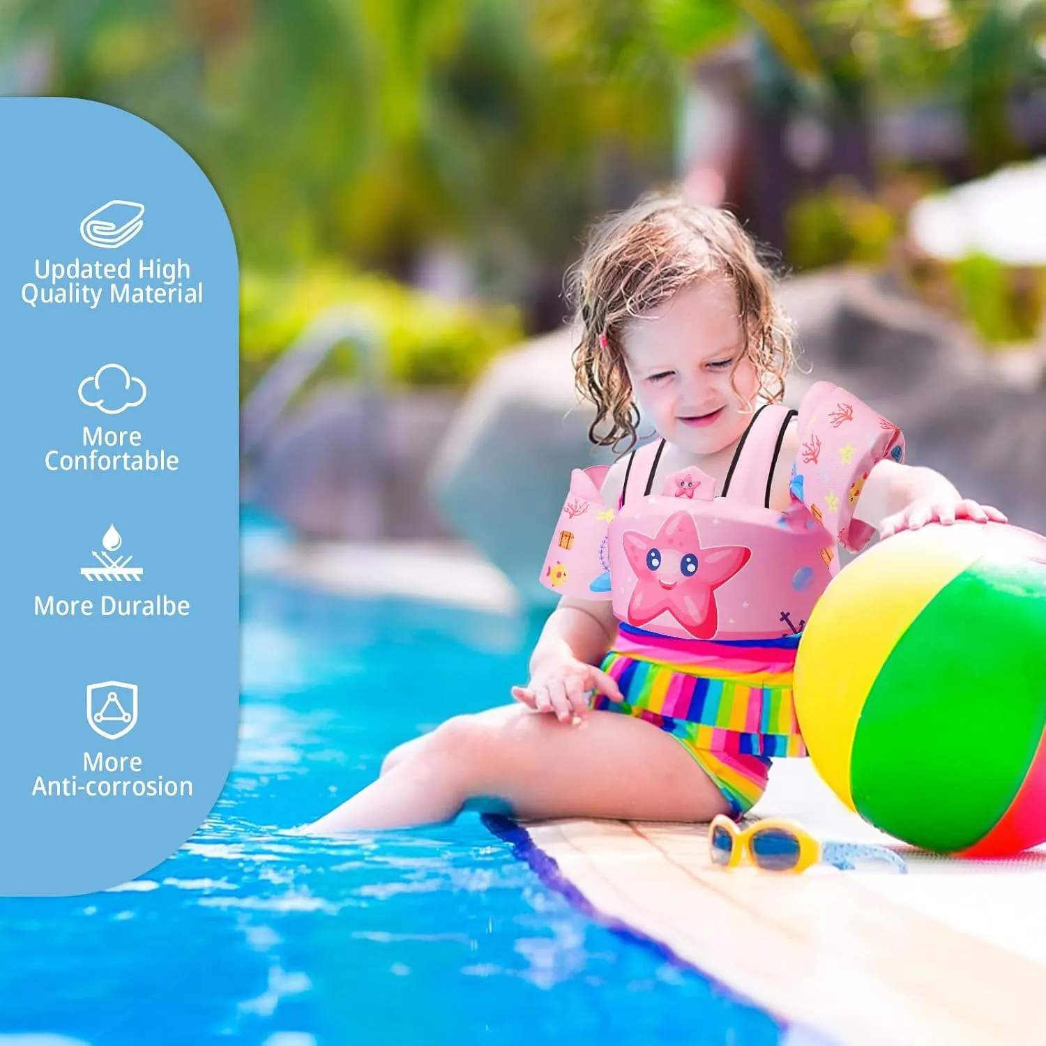 Coast Guard Approved UL Kids Swim Vest for Children Learn Swimming Training Toddler Floaties with Adjustable Non-Slip Buckle Shoulder Harness Arm Wings for 22-66 lbs Boys/Girls Beach