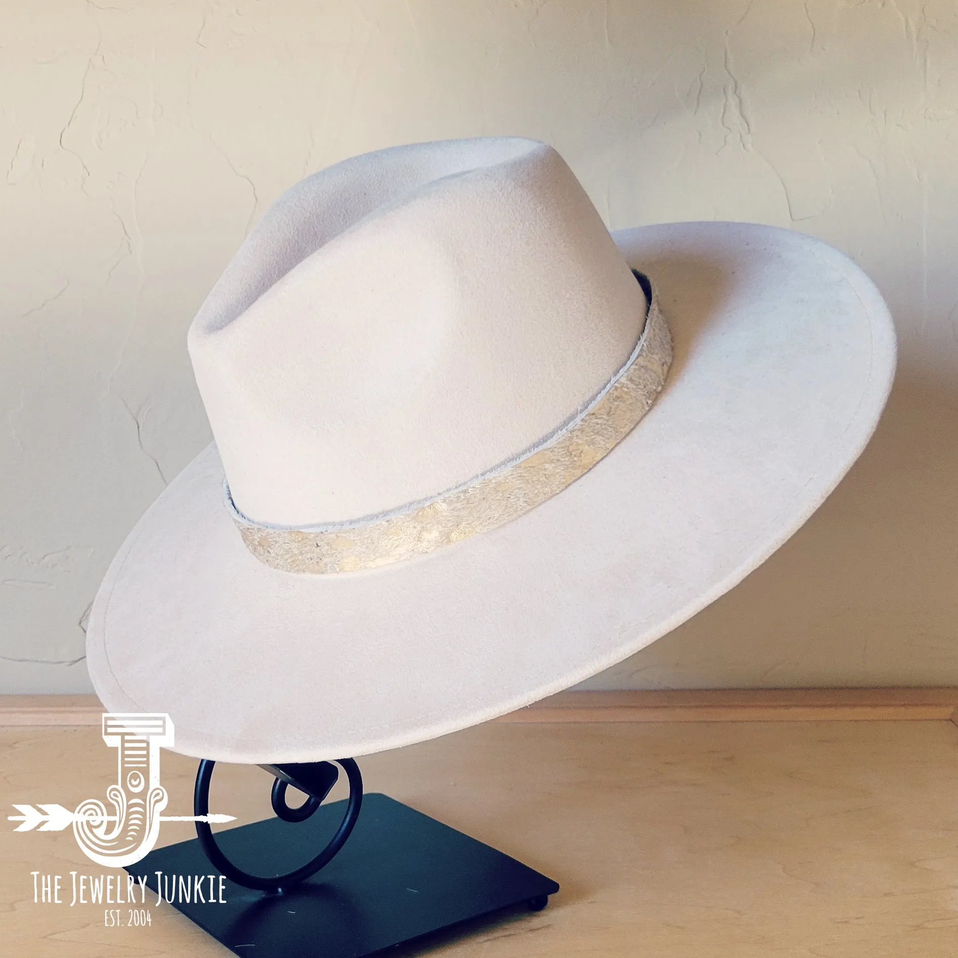 Cream & Gold Metallic Leather Hat Band Only 984e