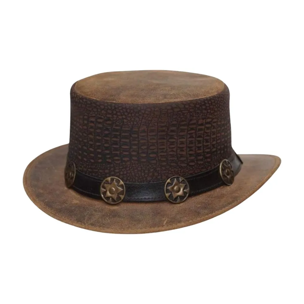 Crocodile Style Leather Top Hat