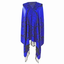 Discover the elegance: Experience the timeless charm of the Pashmina Blue Flower Fringe Scarf for Women today!