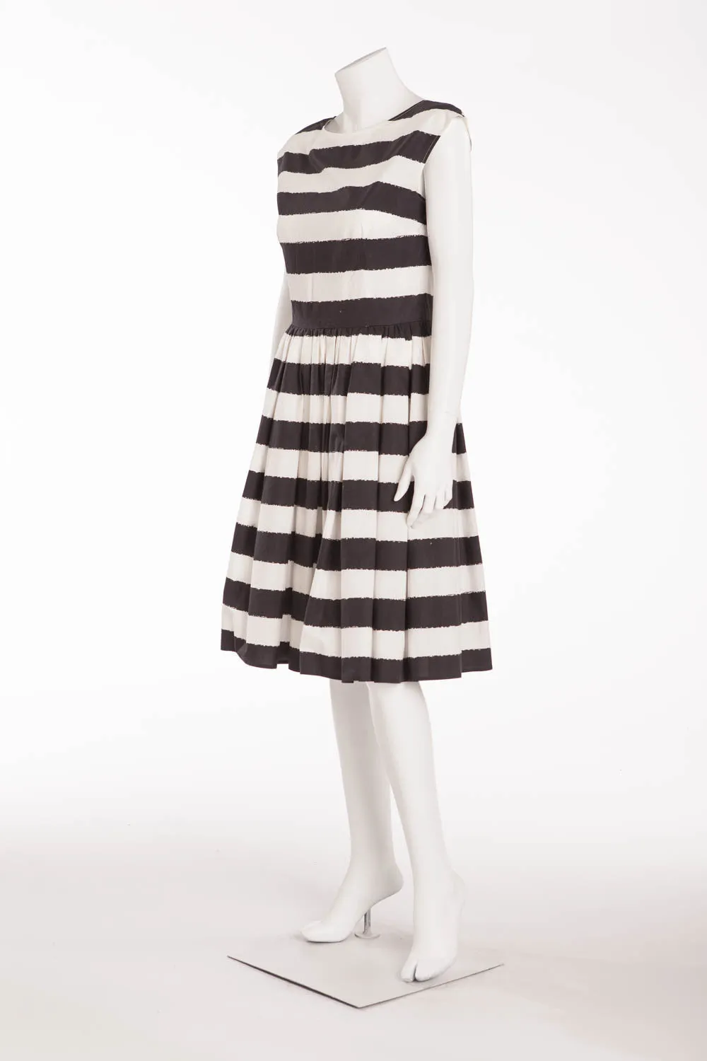 Dolce & Gabbana - Black and White Striped Cap Sleeve Dress - IT 42