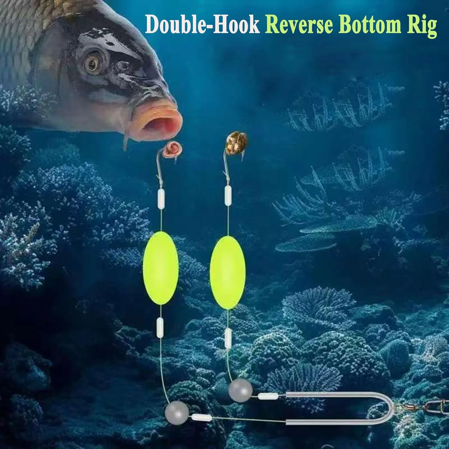 Double-Hook Reverse Bottom Rig,2025 Upgraded Swimming Bait for Freshwater Saltwater,Anti Tangle Split Fishing Hooks for Beginners Amateurs and Professionals