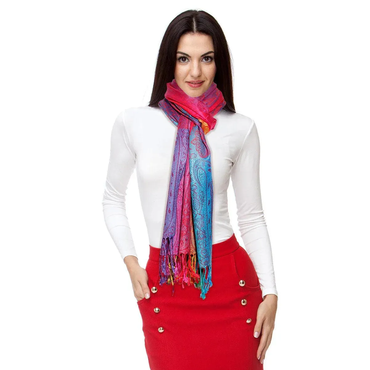 Elegant Red and Multicolor Paisley Pashmina Scarf for Women: A Timeless Fashion Statement
