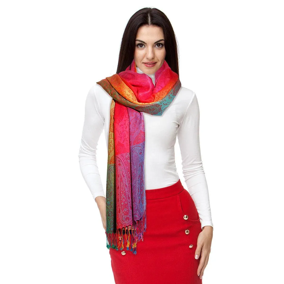 Elegant Red and Multicolor Paisley Pashmina Scarf for Women: A Timeless Fashion Statement