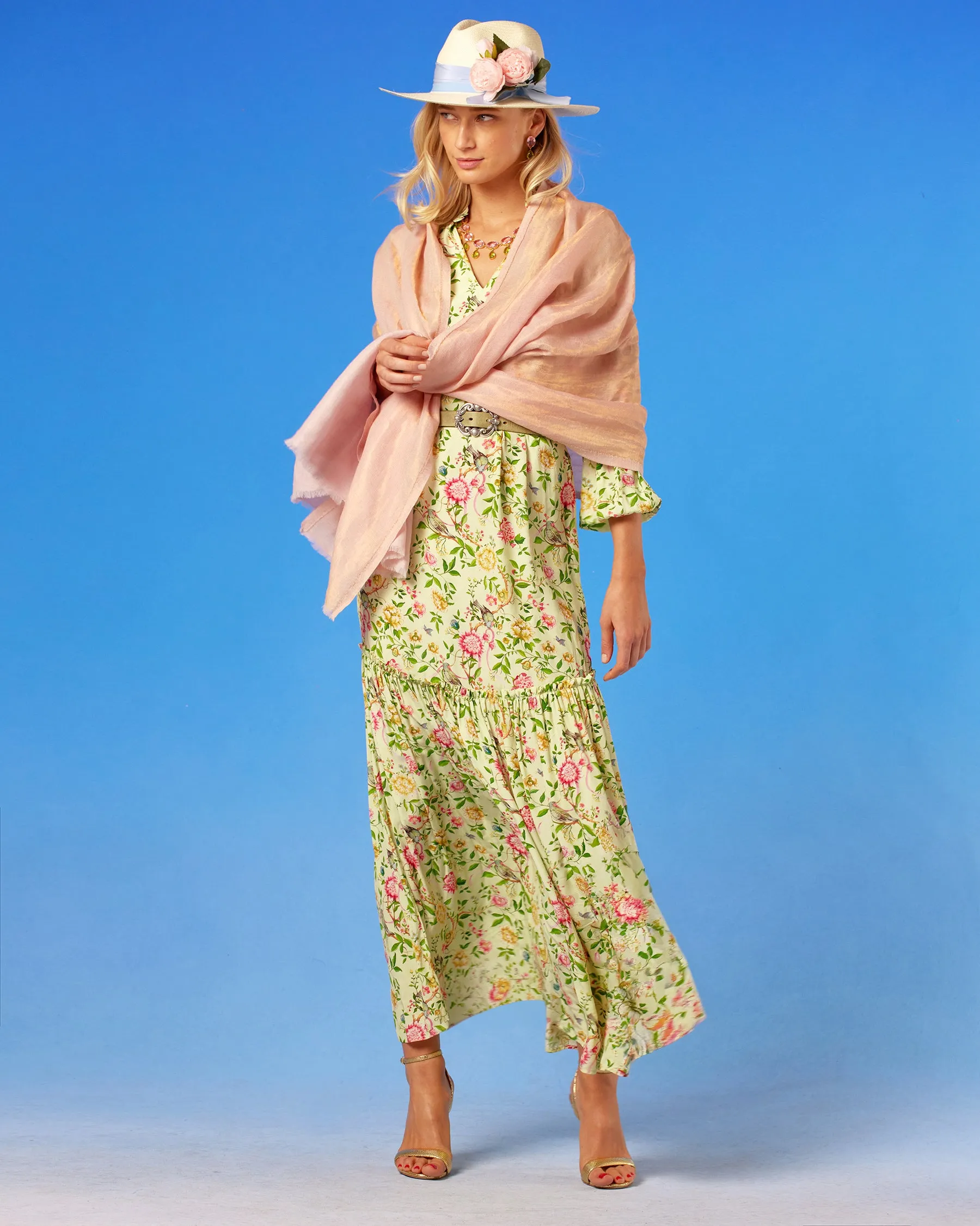 Elisa Reversible Pashmina Stole/Scarf in Gold Shimmer Blush Pink