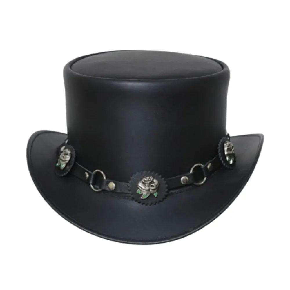 Flower Style Leather Top Hat