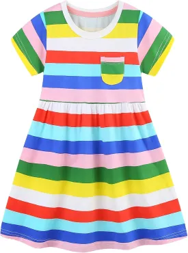 Frogwill Toddler Girls Cotton Dinosaur Tunic Dress Short Sleeve Summer Casual Outfit 2-7T