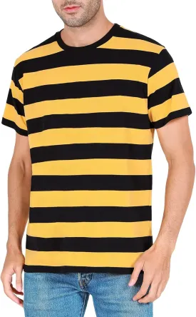 Funny World Men's Cotton Striped T-Shirt Crew Neck Short Sleeves Basic Casual Top
