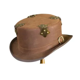 Hings Style Buckle Leather Top Hat