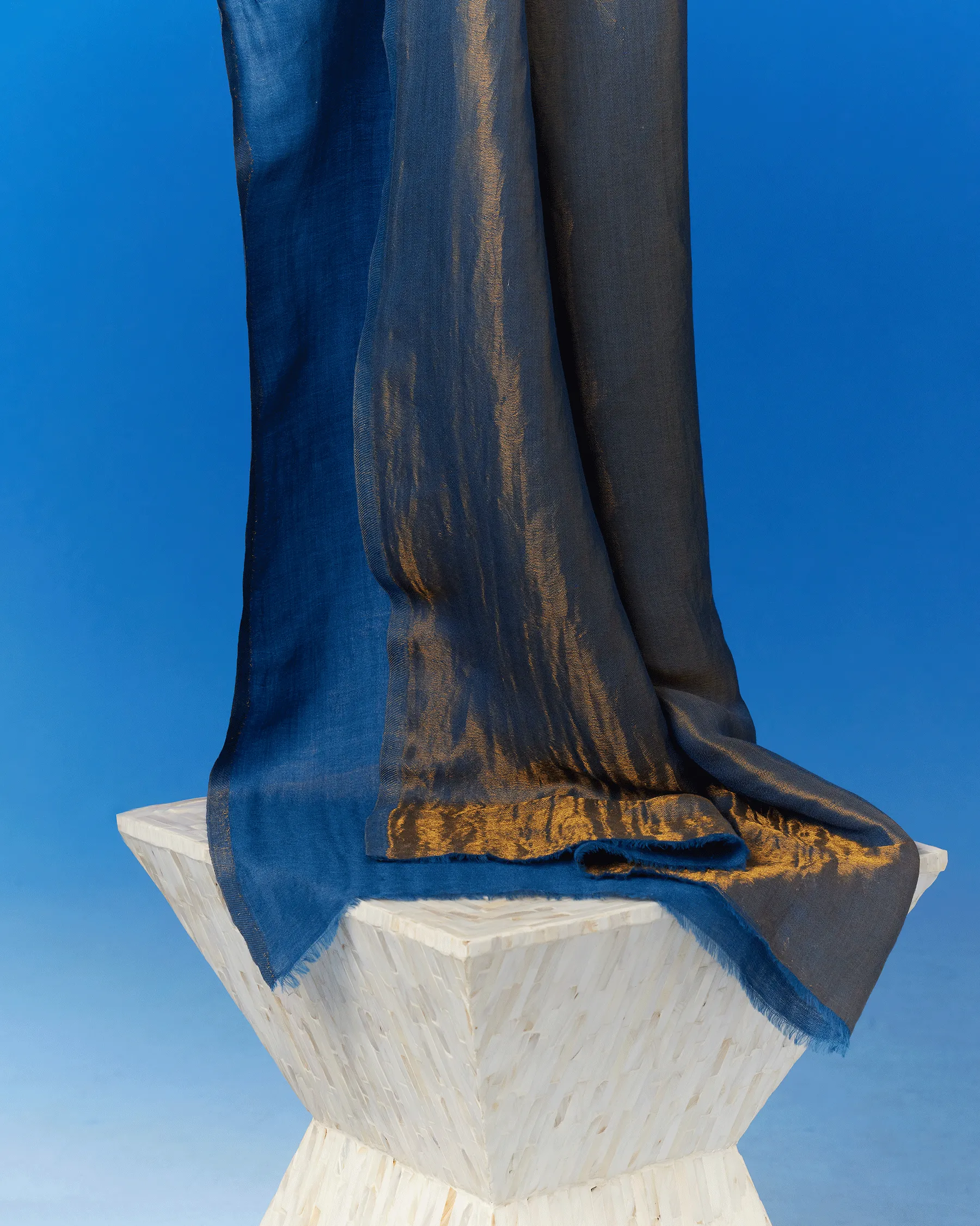 Josephine Reversible Pashmina Shawl in Bronze and Midnight Blue