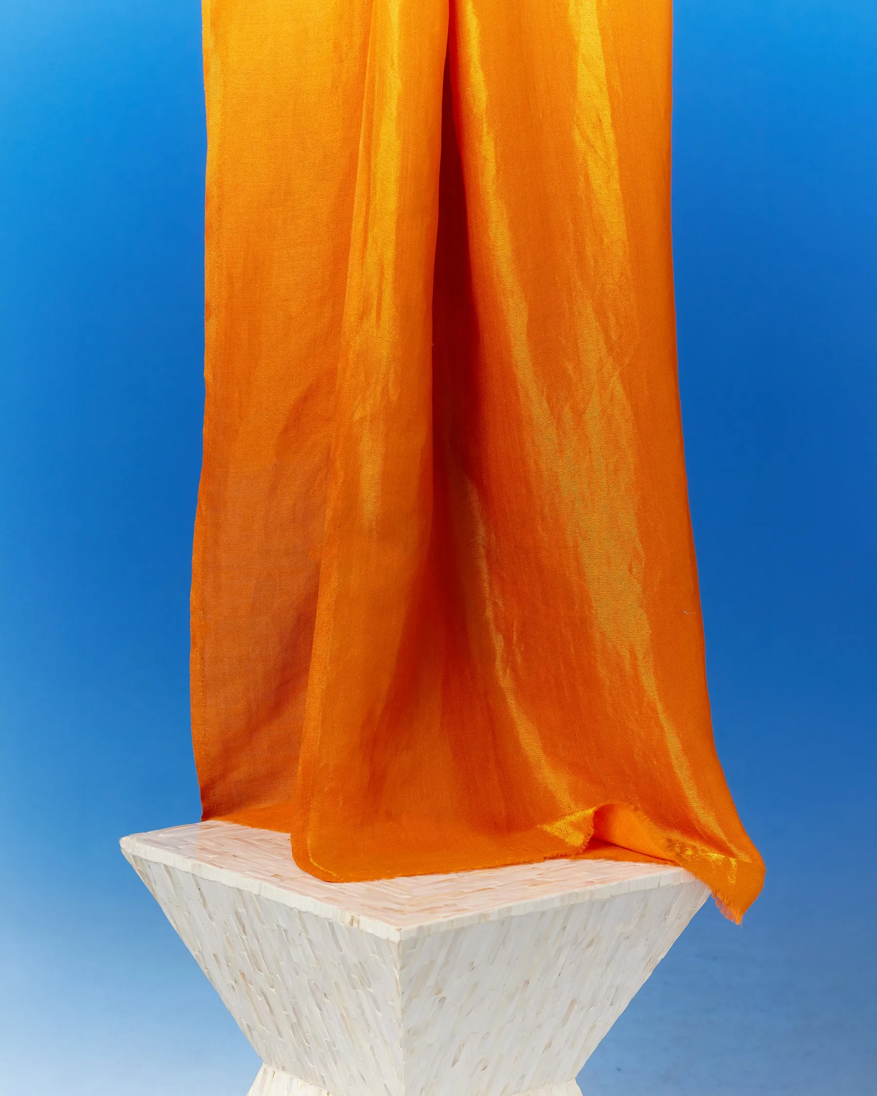 Josephine Reversible Pashmina Shawl in Gold Shimmer Coral Orange