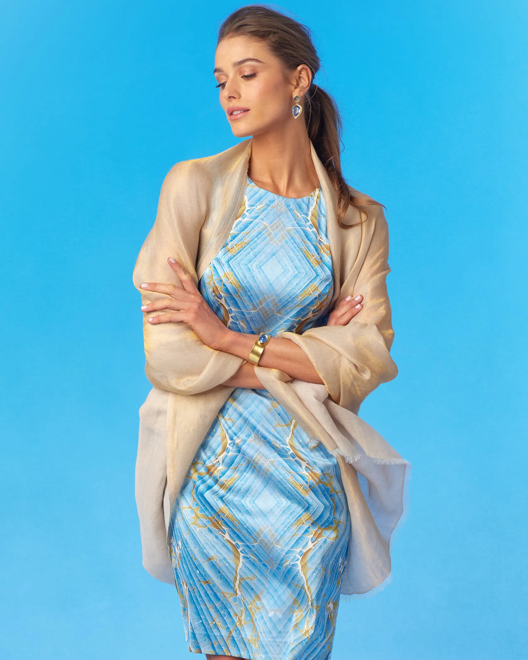 Josephine Reversible Pashmina Shawl in Gold Shimmer Dune
