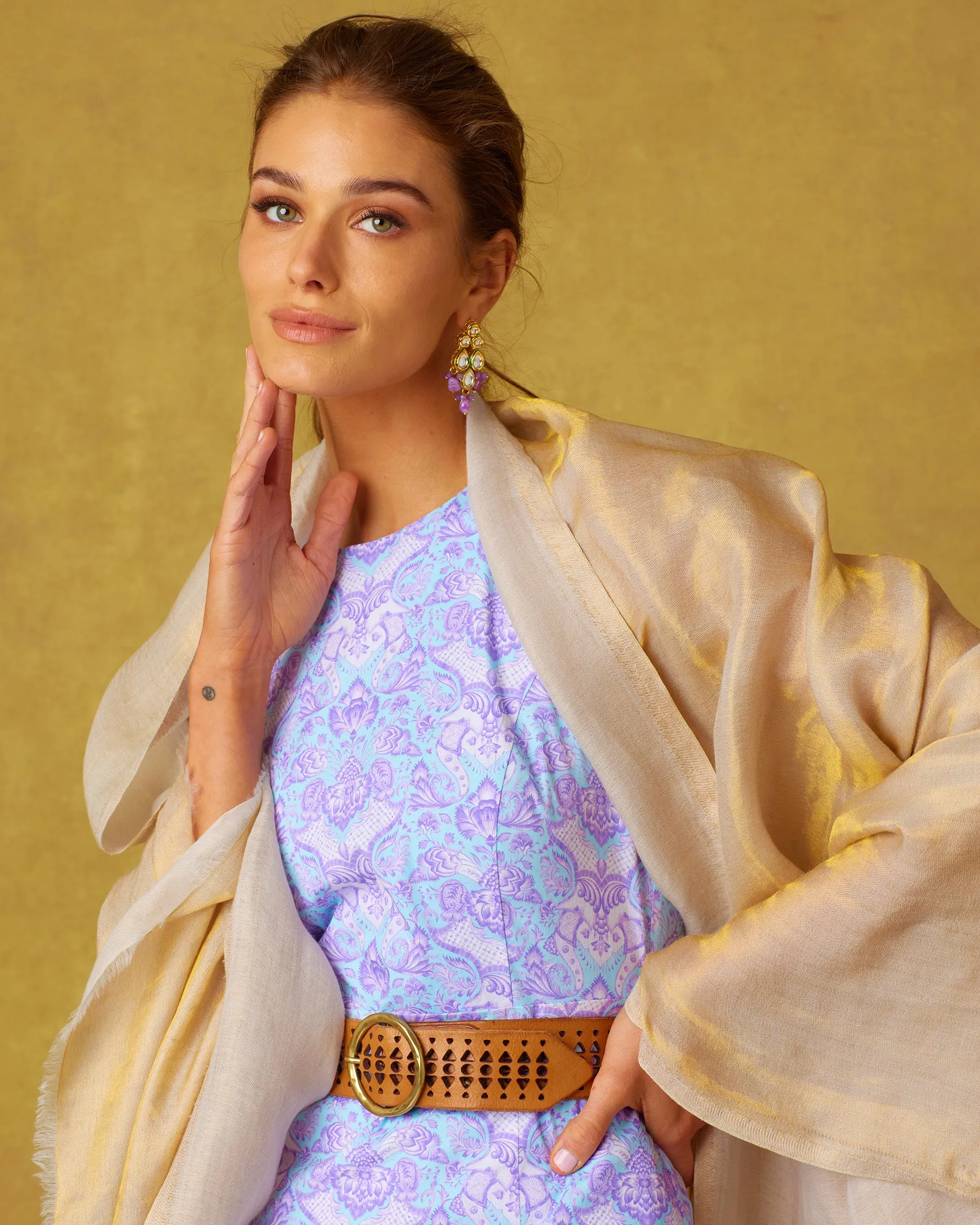 Josephine Reversible Pashmina Shawl in Gold Shimmer Dune